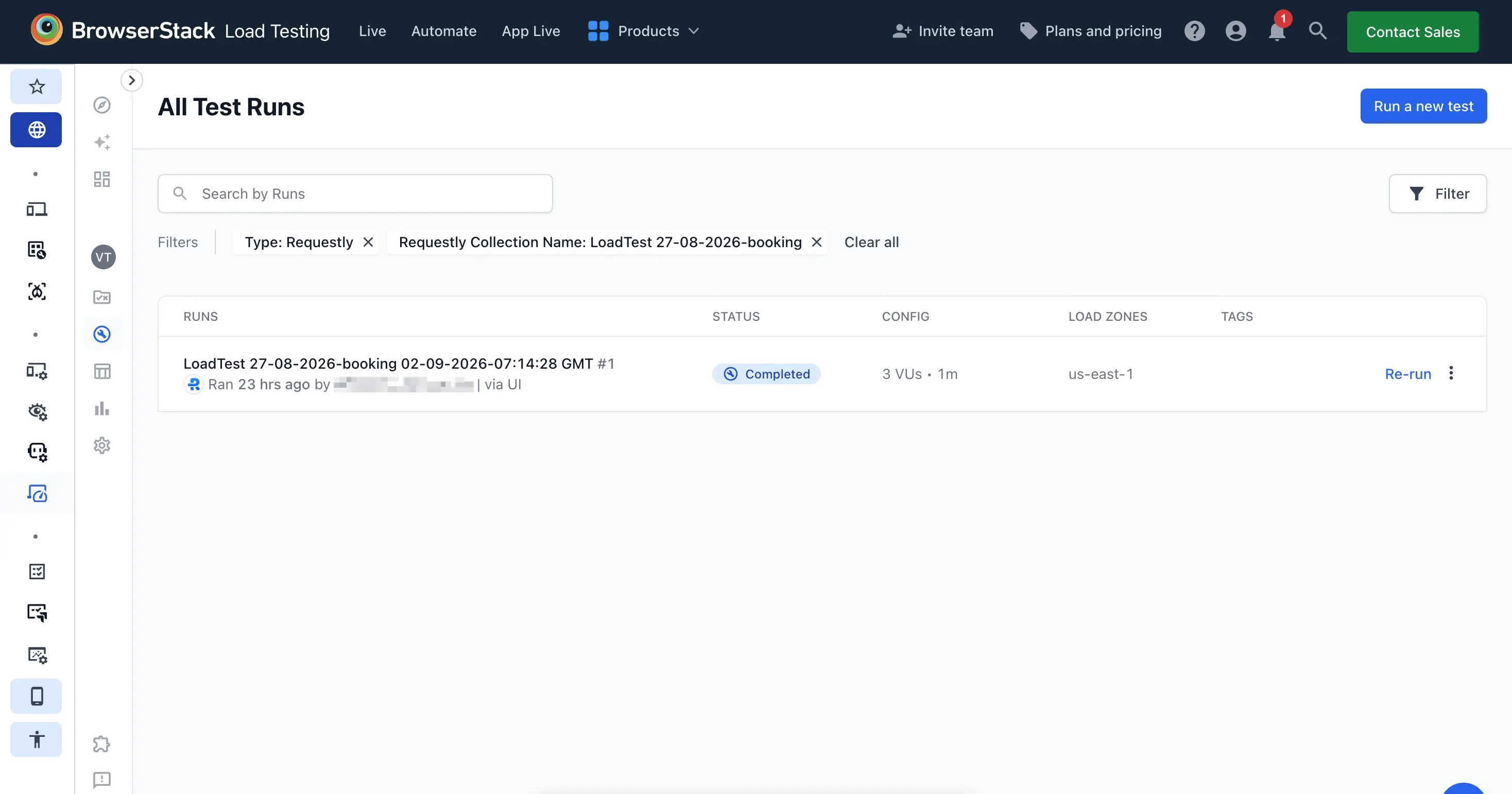 Load Testing dashboard with Requestly collection filter applied