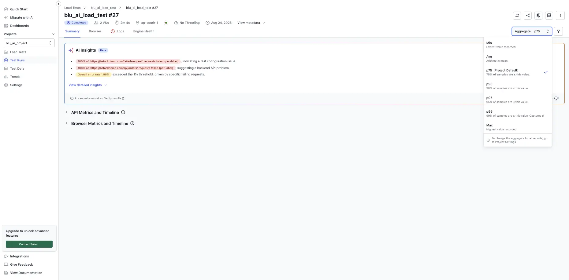 Aggregate dropdown in the report header