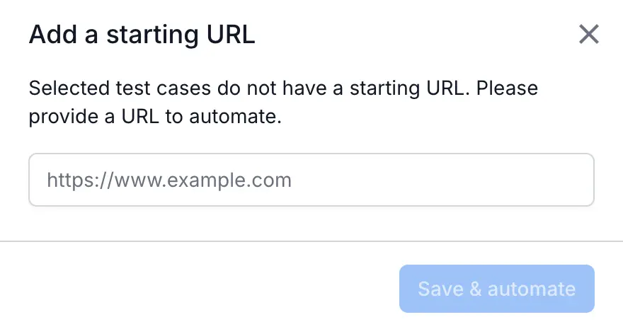 The Add a starting URL dialog with a field for the URL and the Save and automate button.