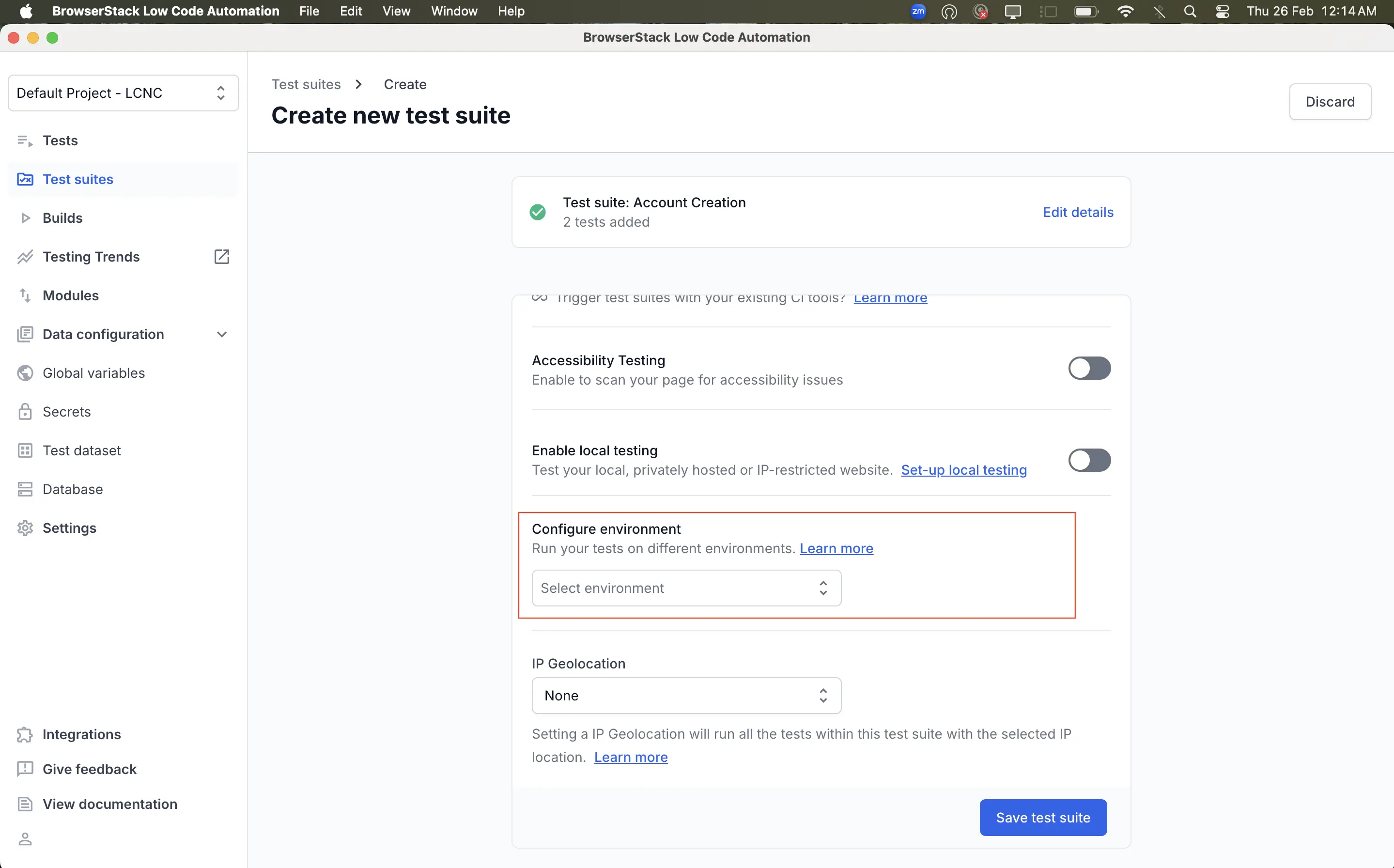 Configure test environment