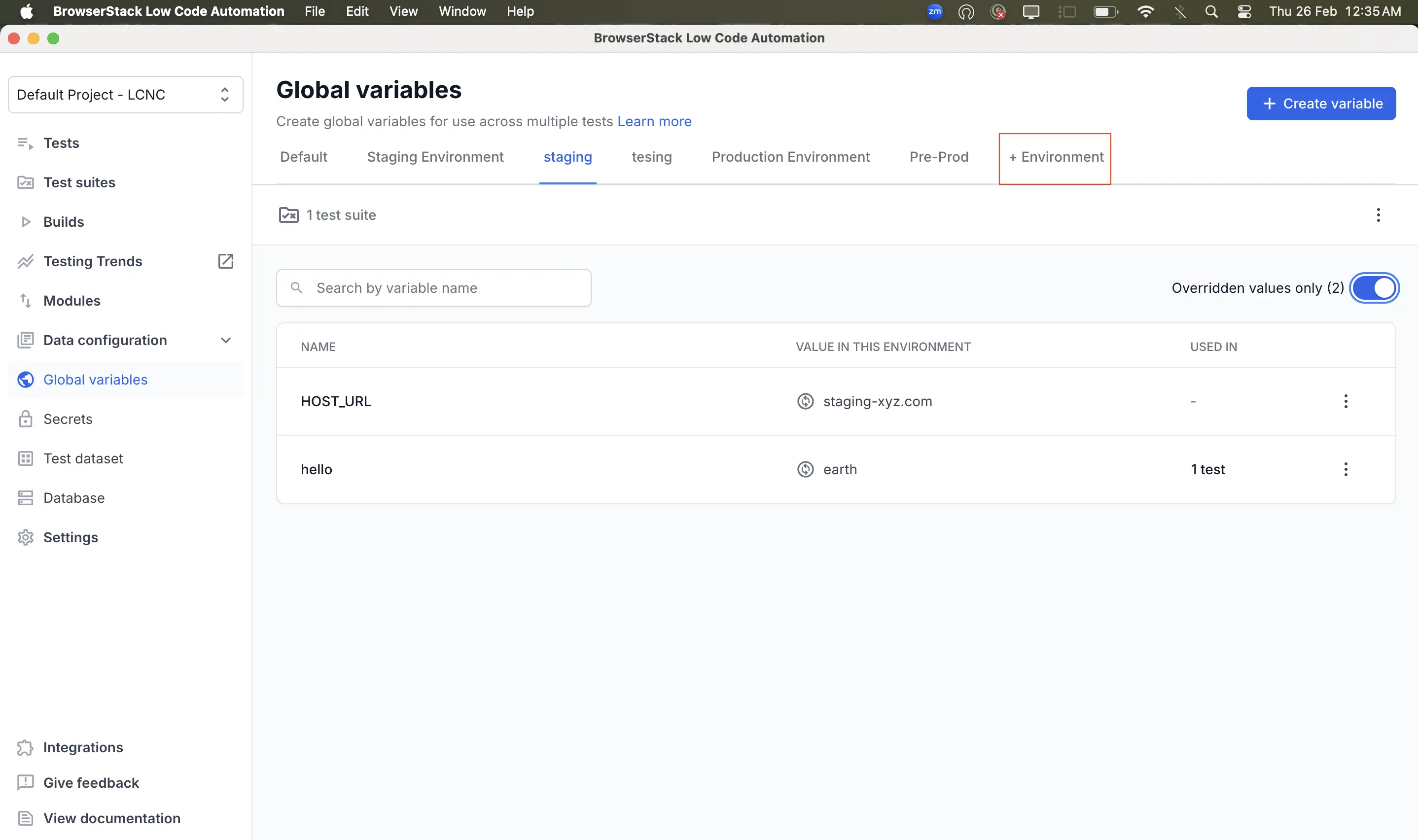 Create environment from global variables