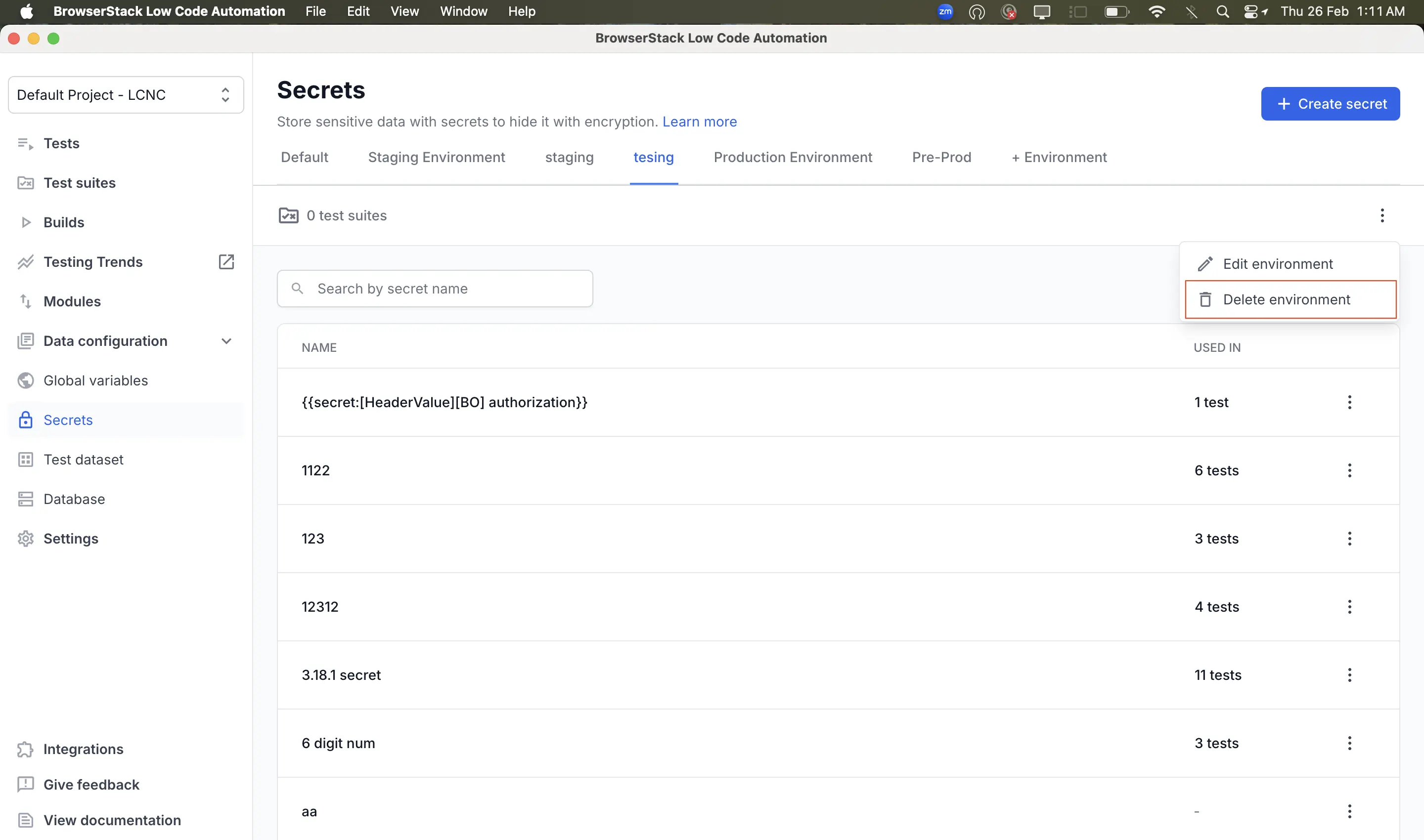 Delete an environment