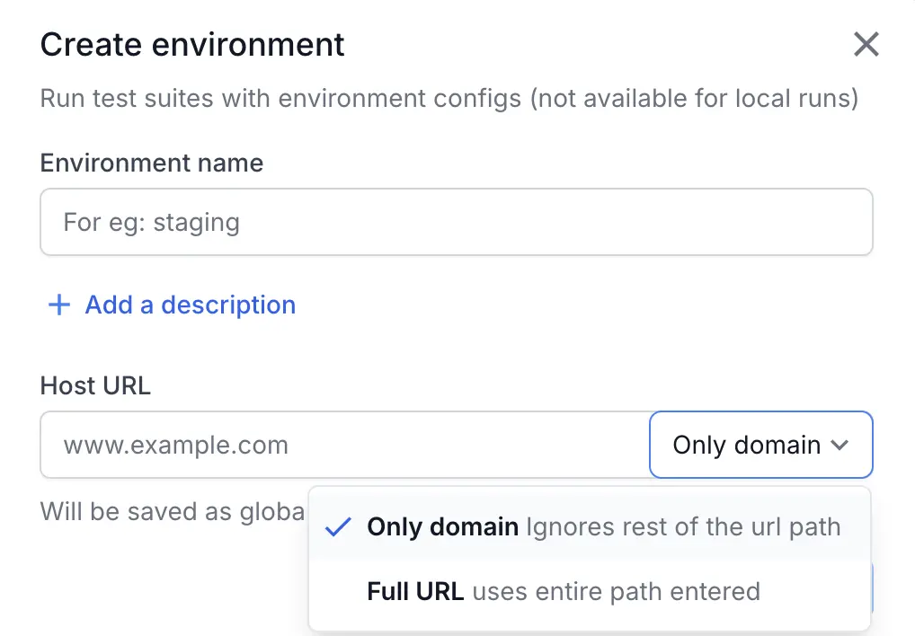 Host URL field with URL type drop-down