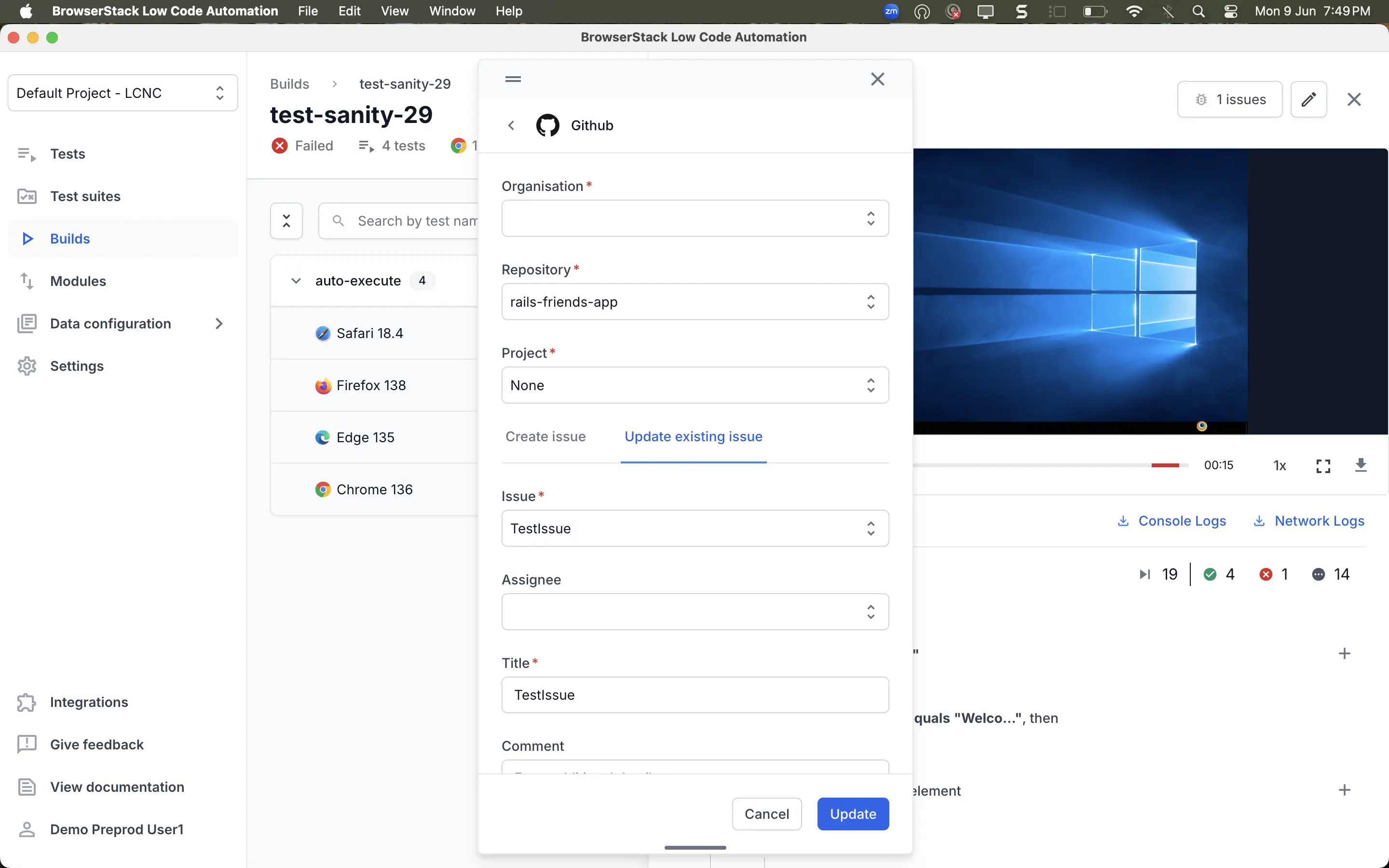 Select GitHub issue