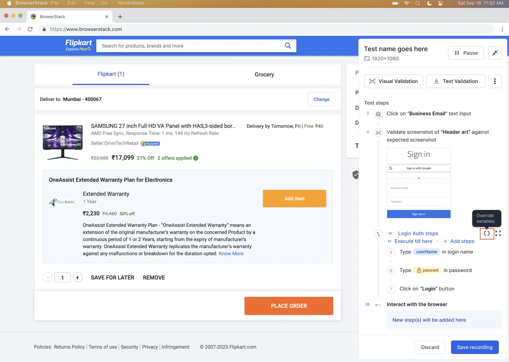 Override icon highlighted to open the Override module variables window