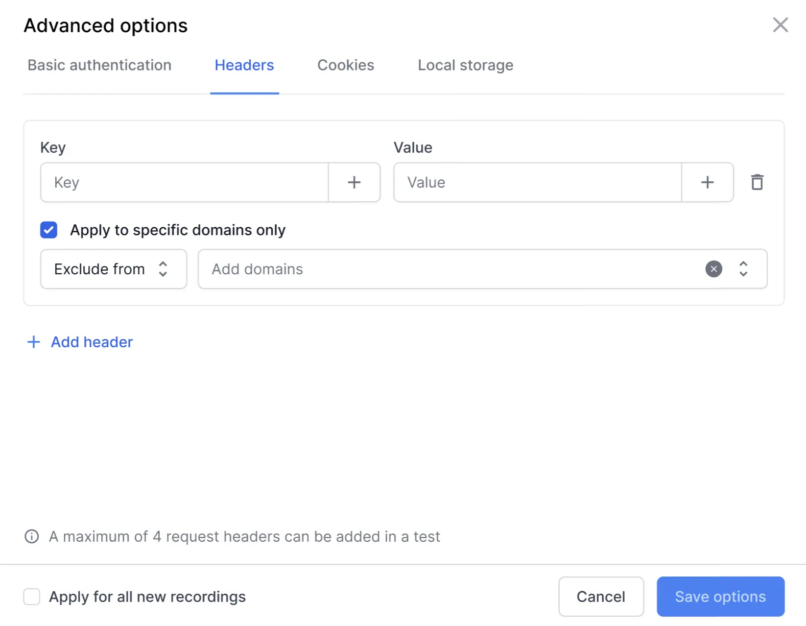 Apply request headers to specific domains