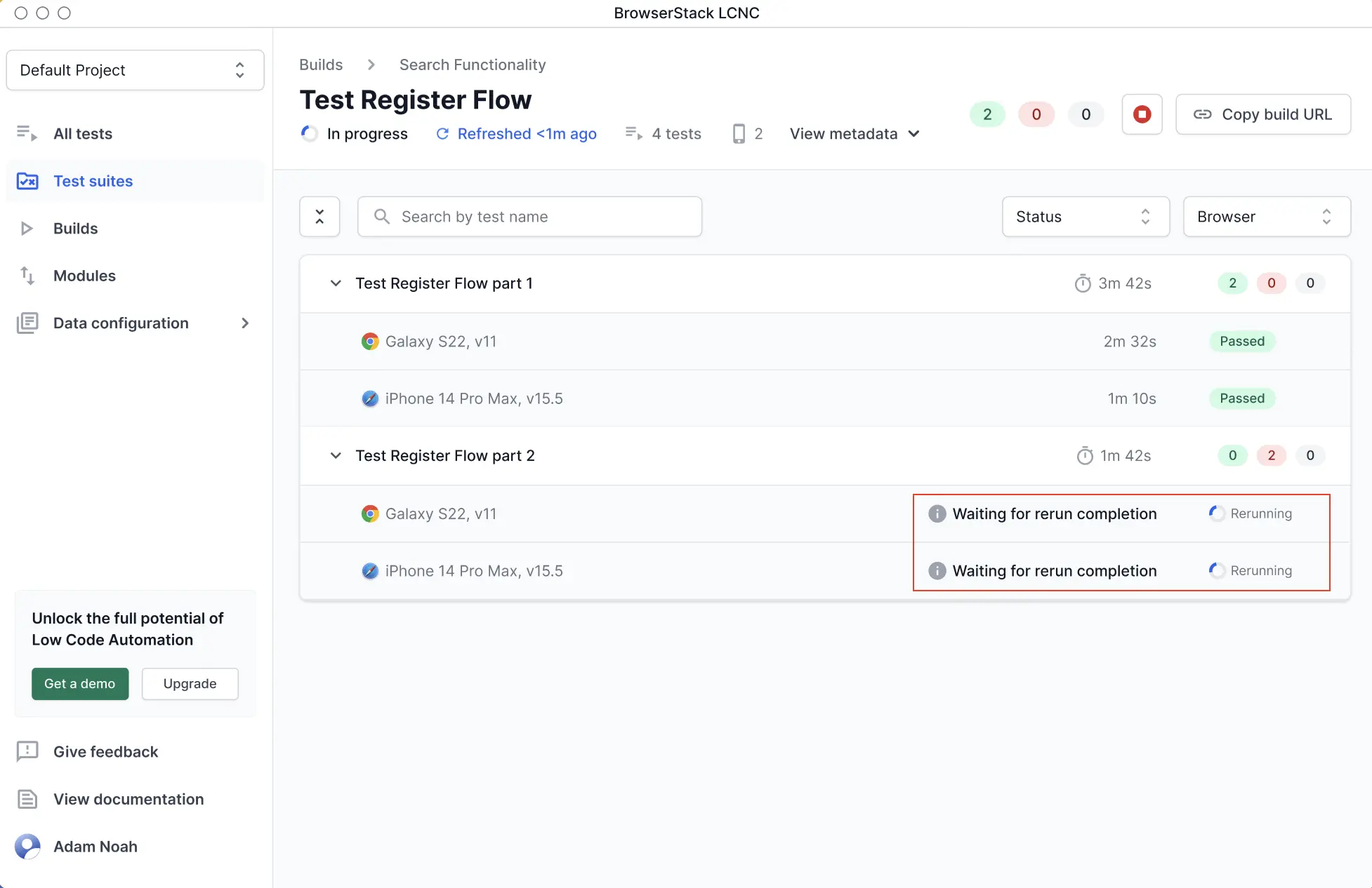 Automatic rerun of a test