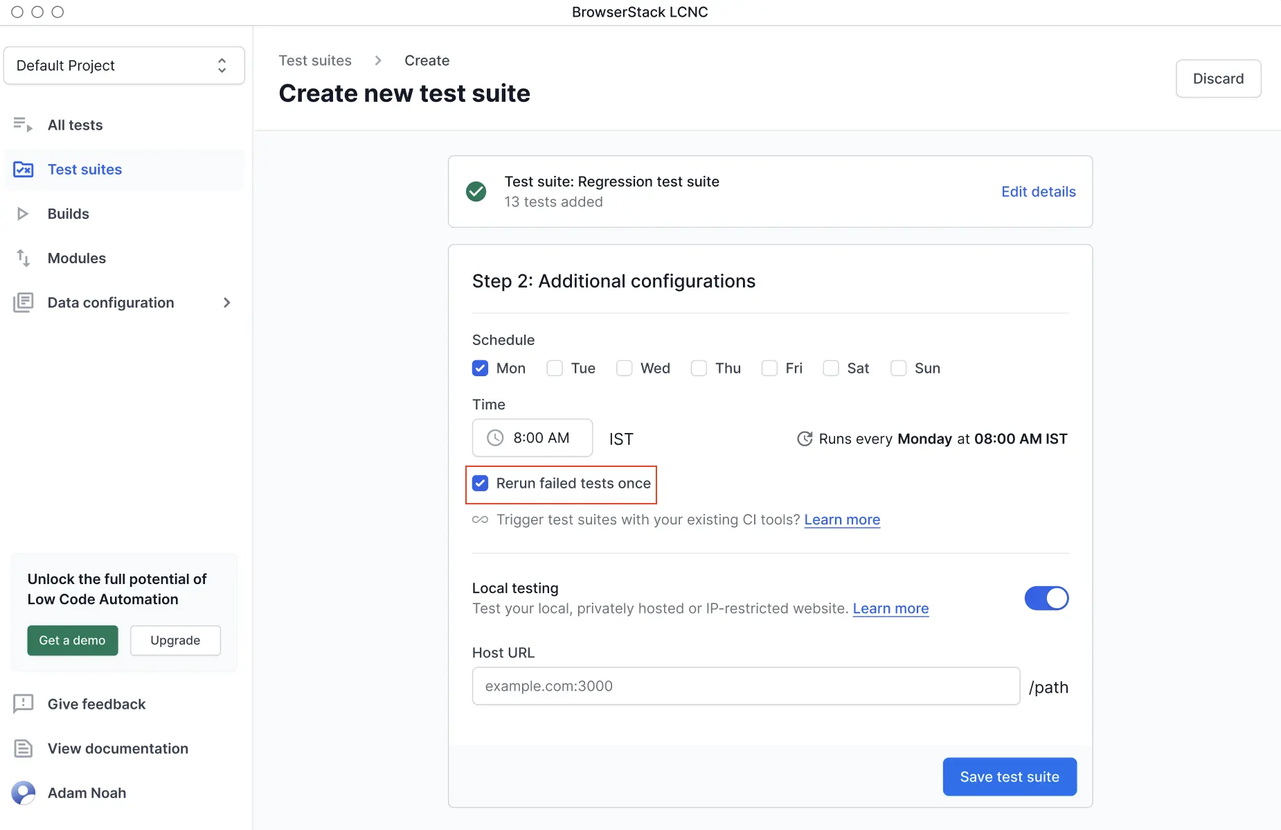 Configure automatic test reruns