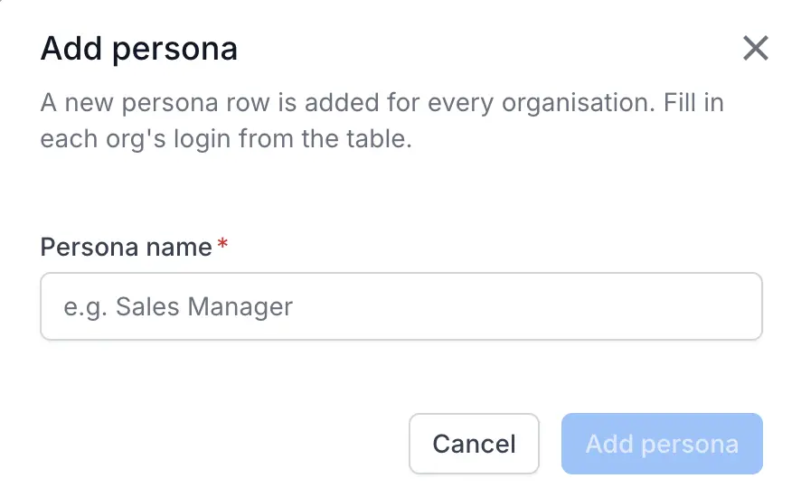 The Add persona dialog with the Persona name field