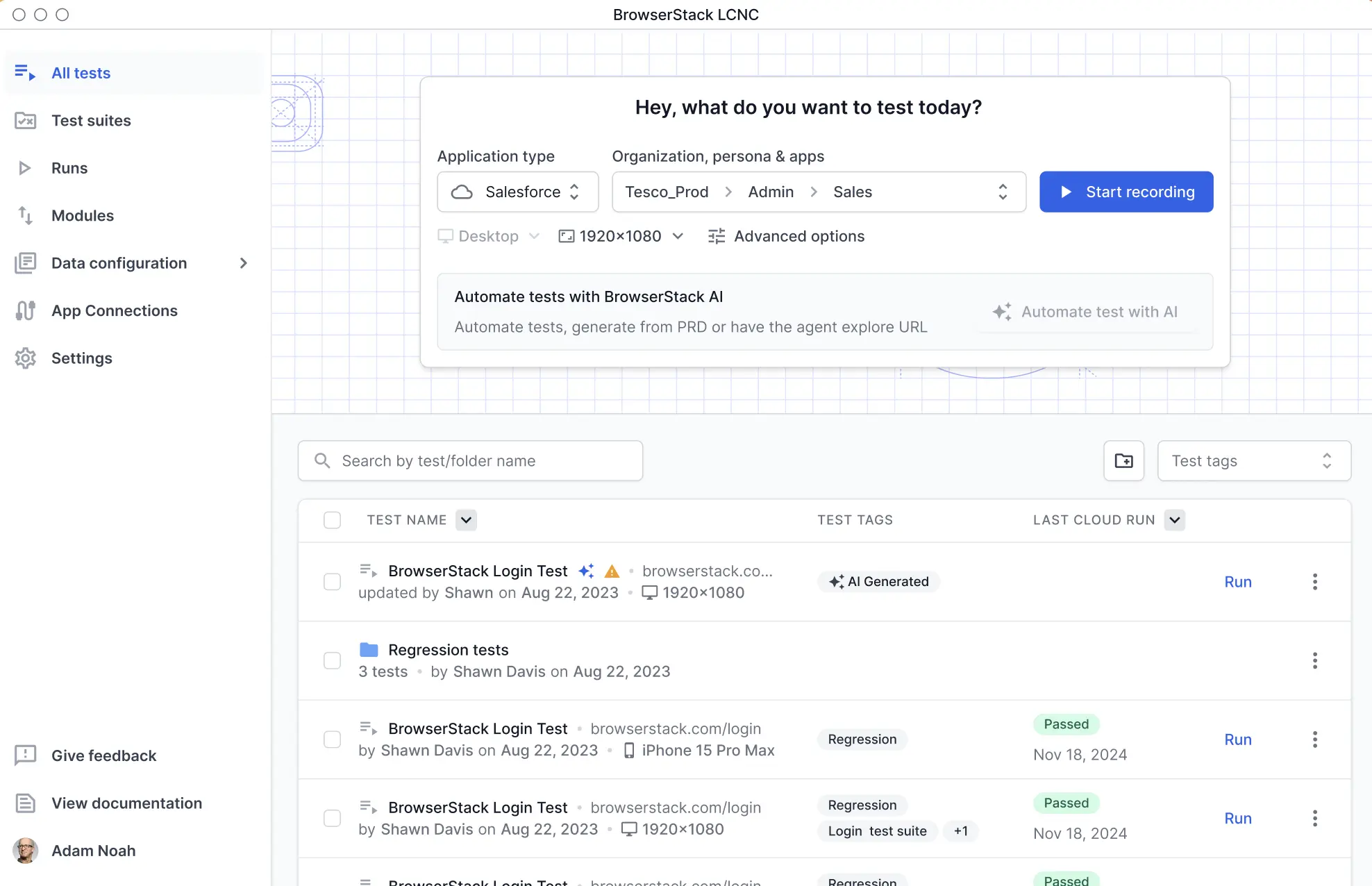 The Application type drop-down showing Web App and Salesforce options