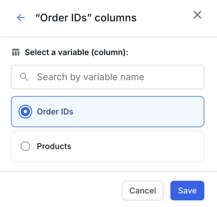 Dataset columns dialog with a column selected to store the extracted value