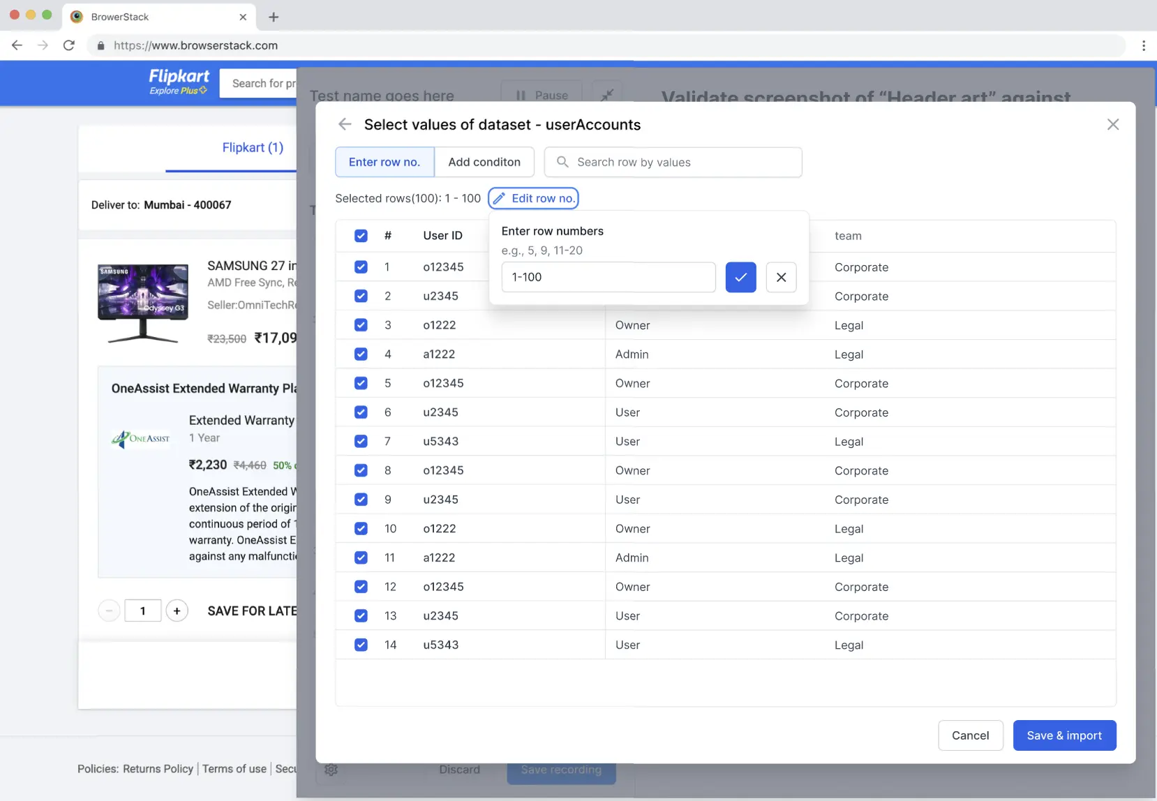Edit row numbers dialog with input for row numbers or ranges.