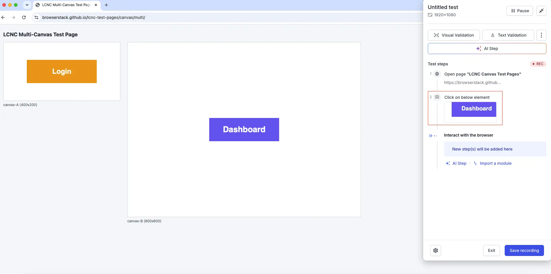 Canvas step showing a preview of the captured region with the Show full canvas option