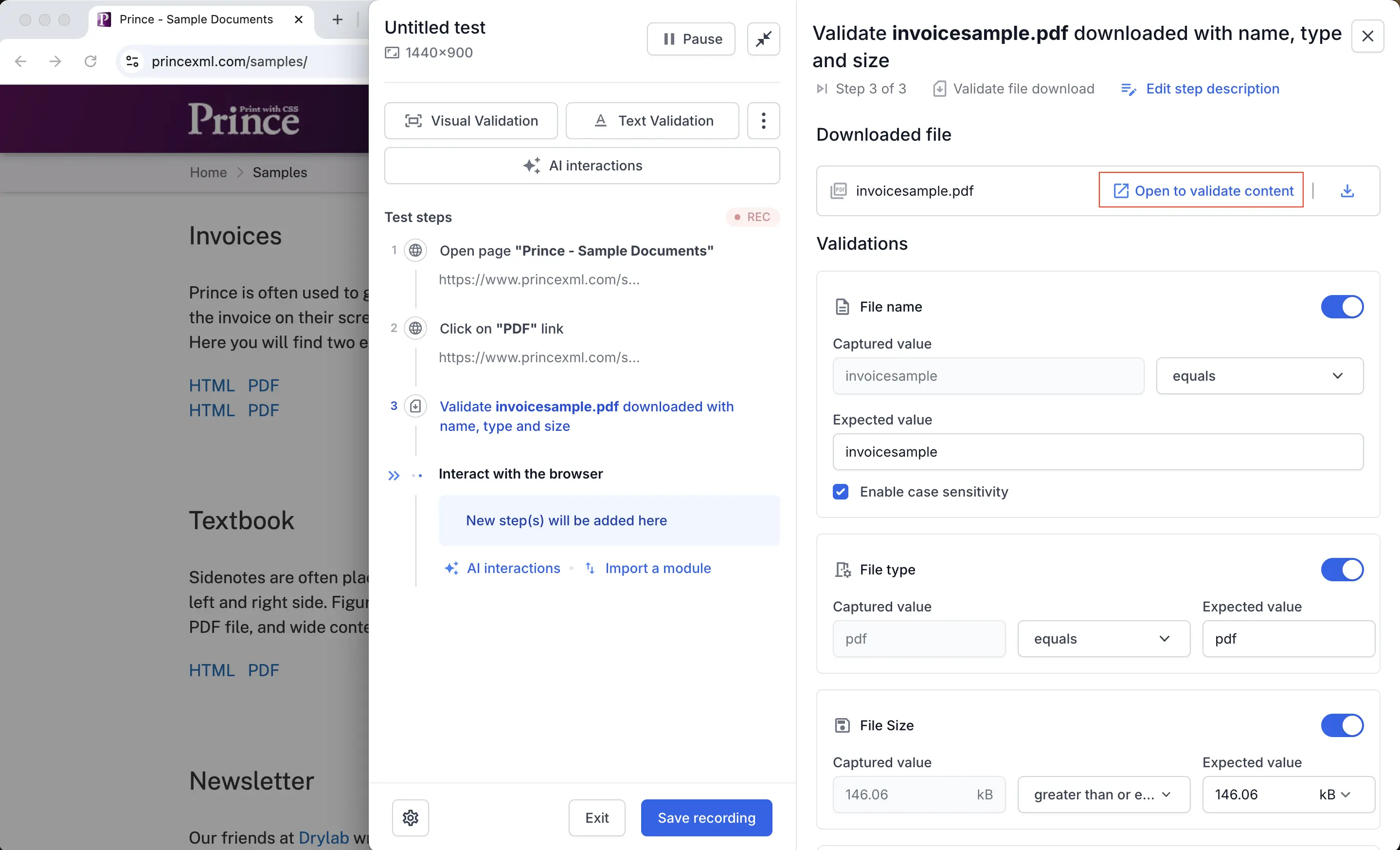 Open file from the validate page