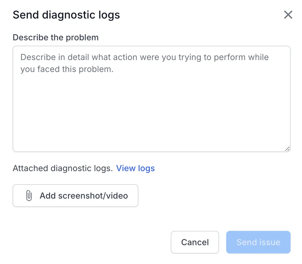 Send diagnostics log
