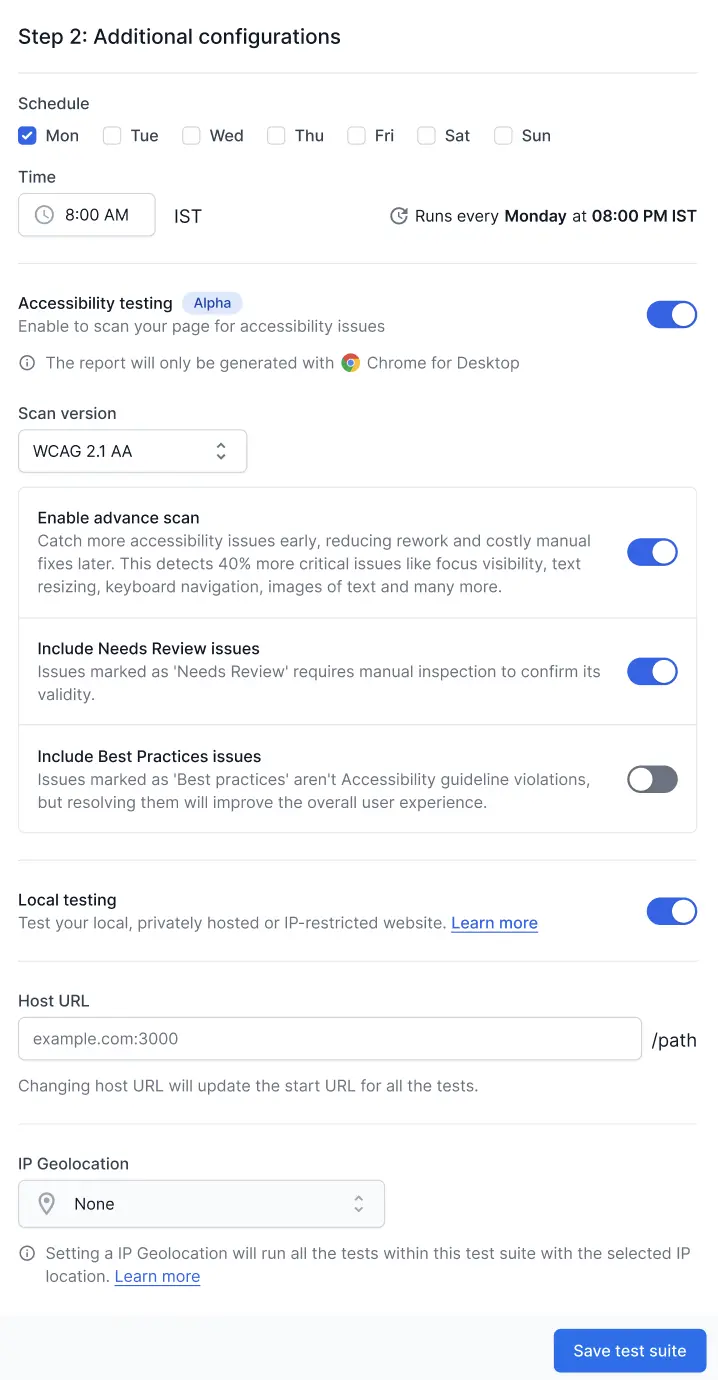 Configure accessibility test for Low Code Automation