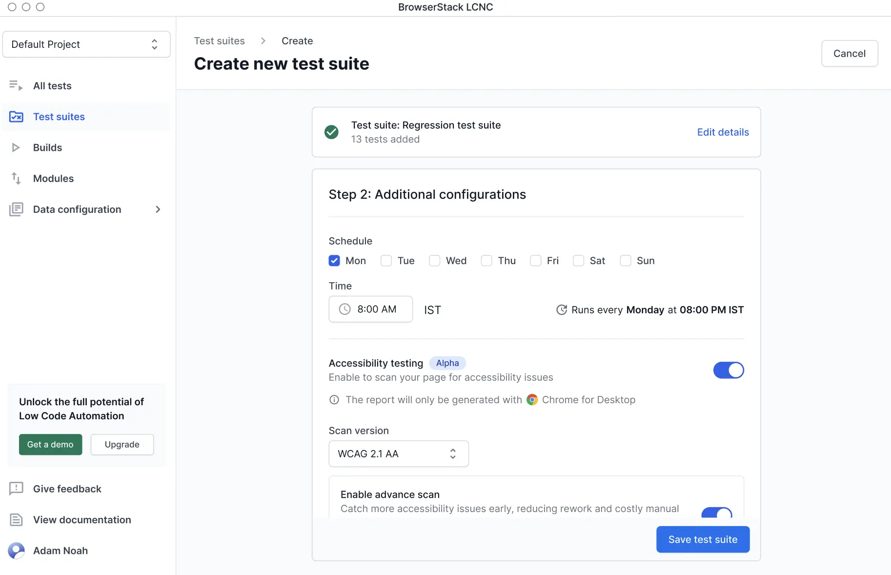 Enable accessibility test for Low Code Automation
