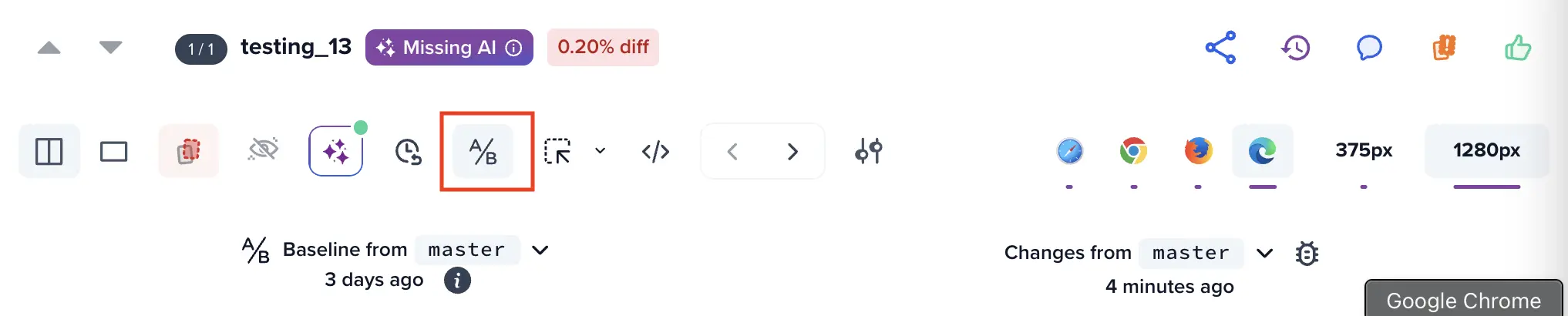 A/B testing icon on review screen