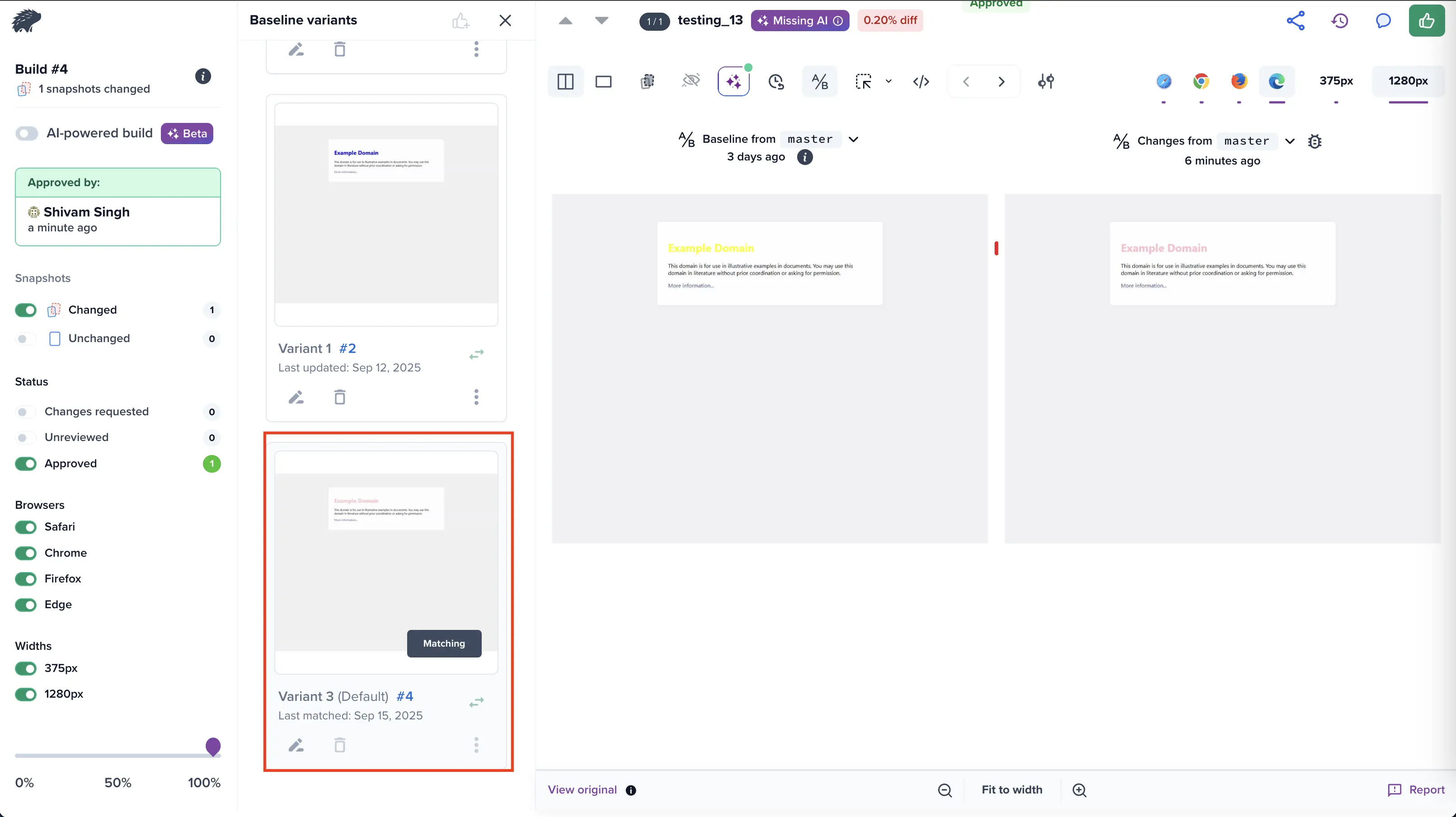 Review scrren with added baseline variant