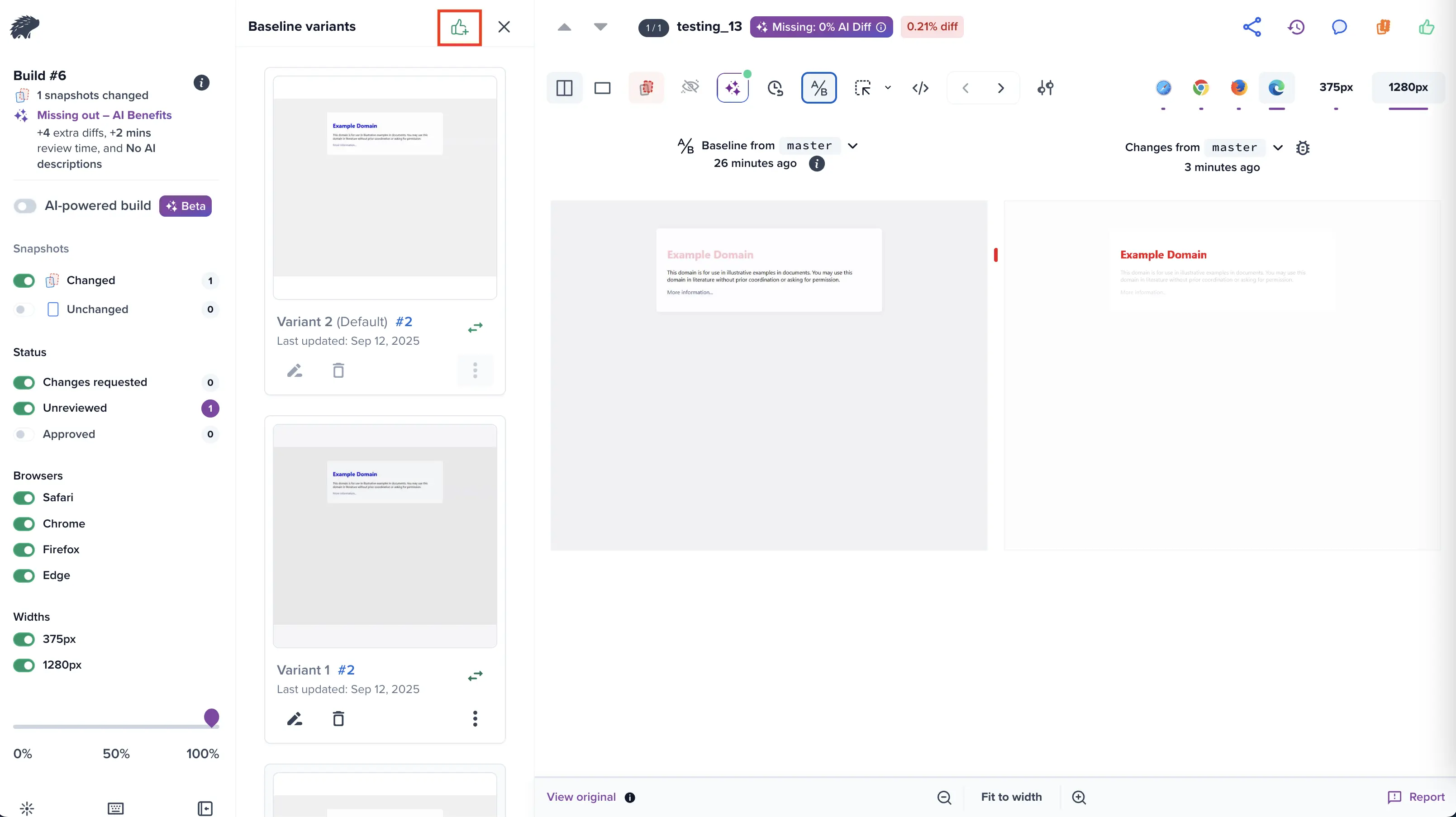 Create new button to add variant for A/B testing