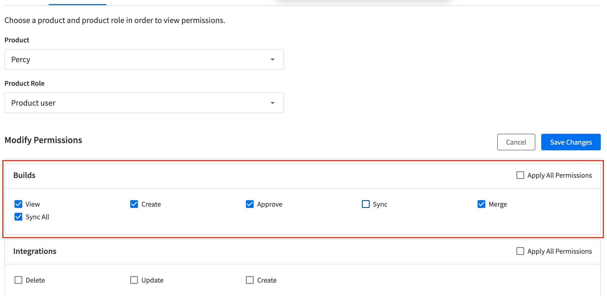 Check or Uncheck the radio buttons next to the permissions you want to change