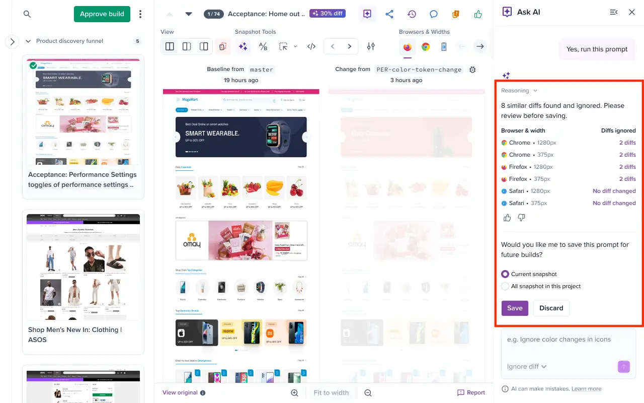 AI results summary across browsers on review screen