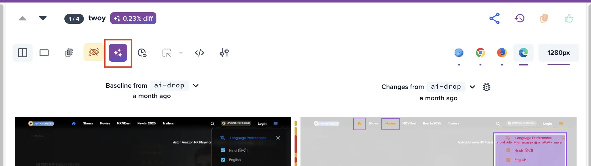 Snapshot level AI toggle button on the review screen