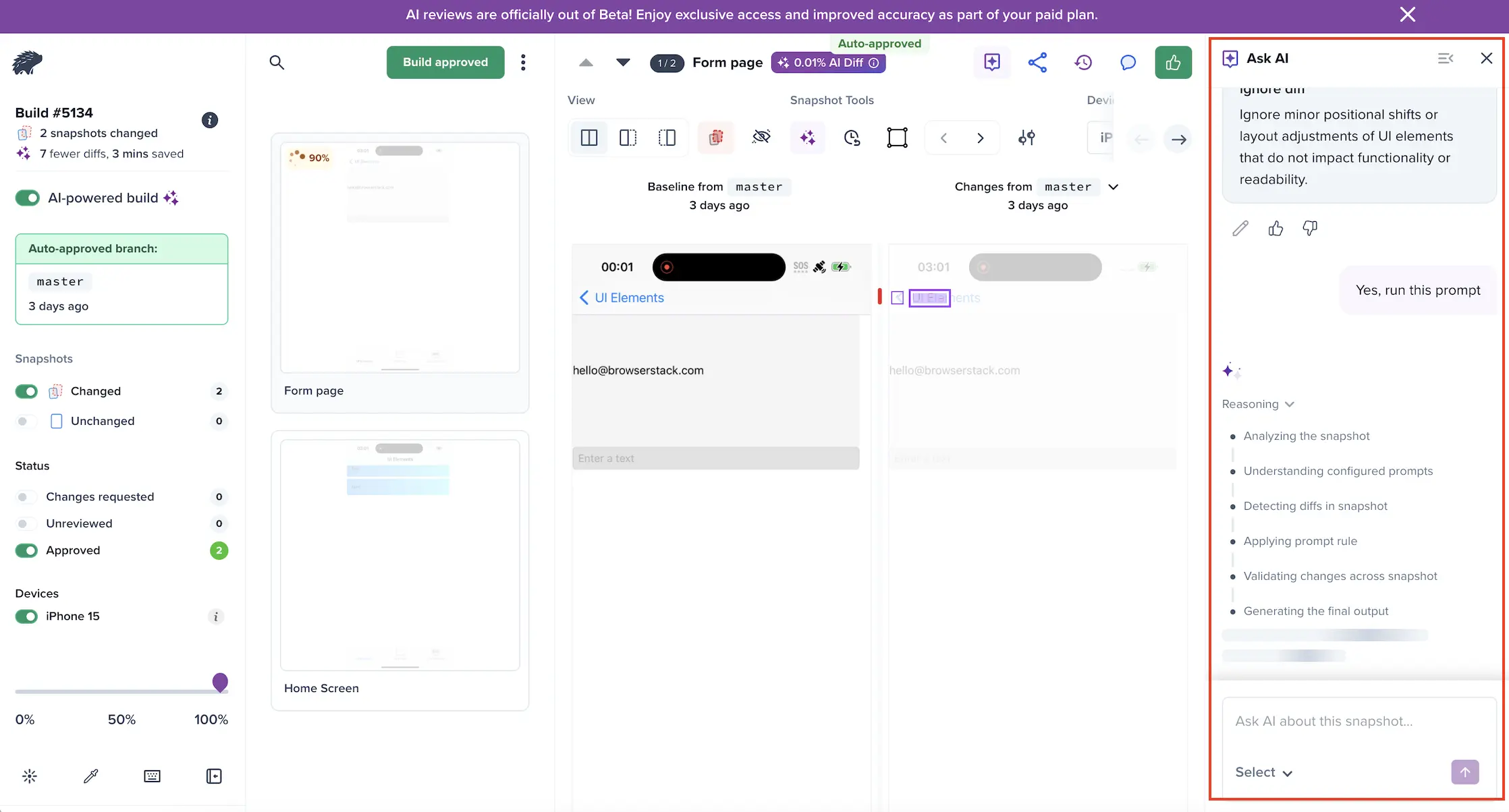 Confirm AI response to continue option on review screen