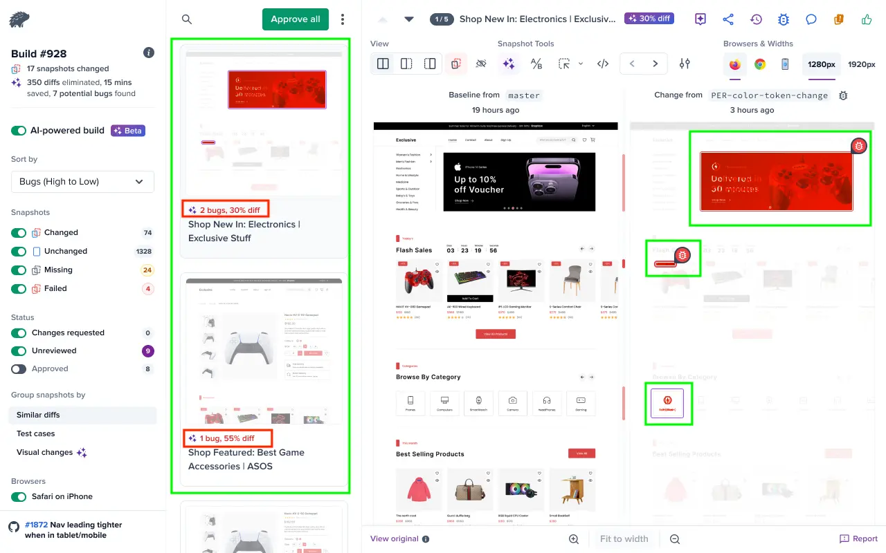 Review page with diff classification