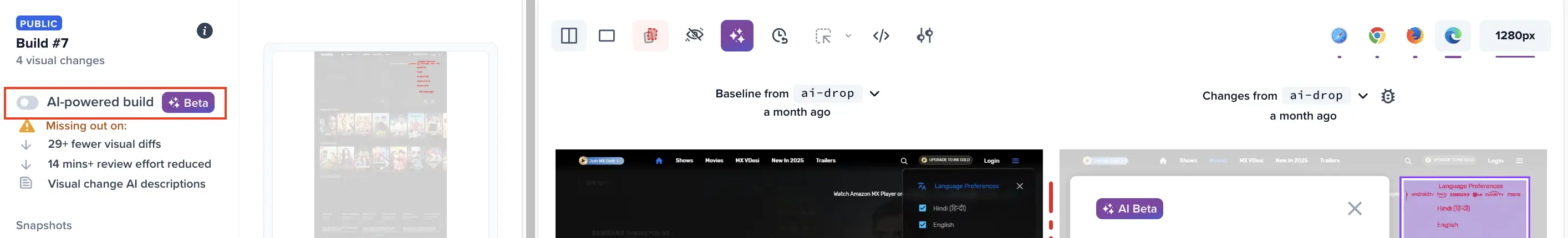 AI toggle button on the review screen