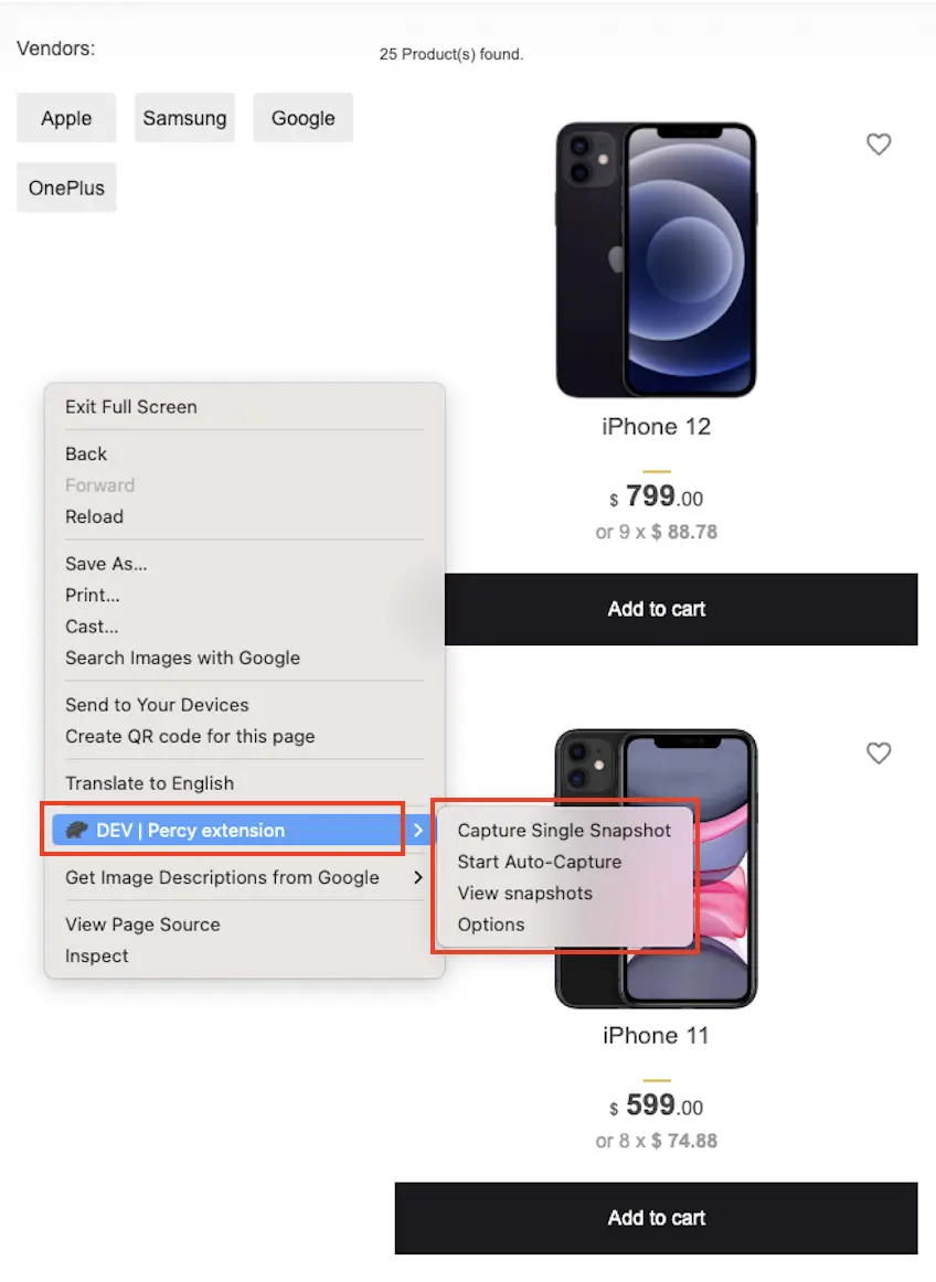 Interface for displaying menu options in context window