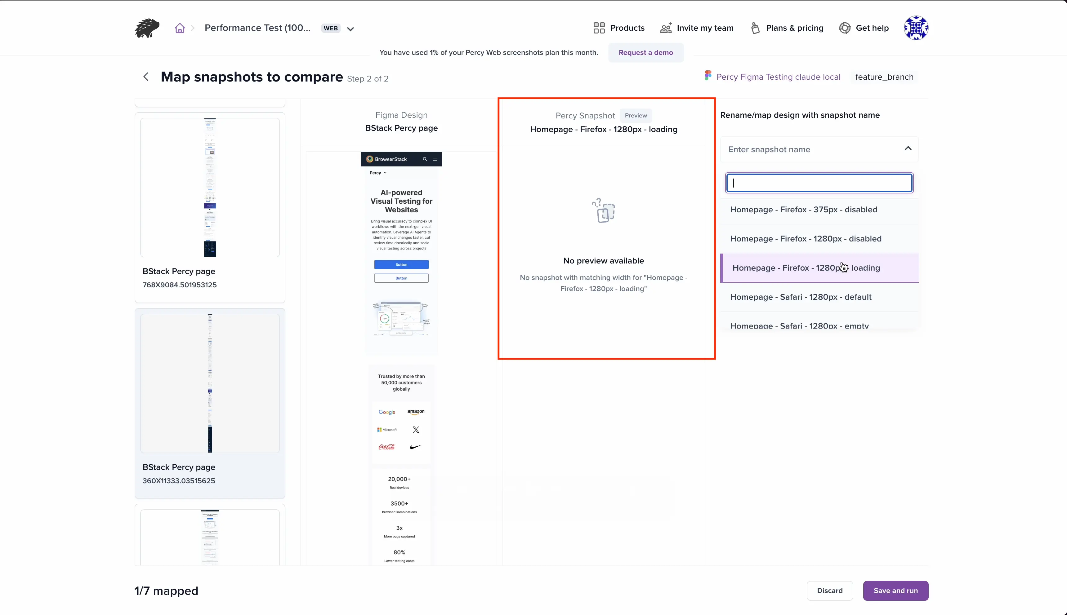Empty preview state shown when no matching snapshot is found