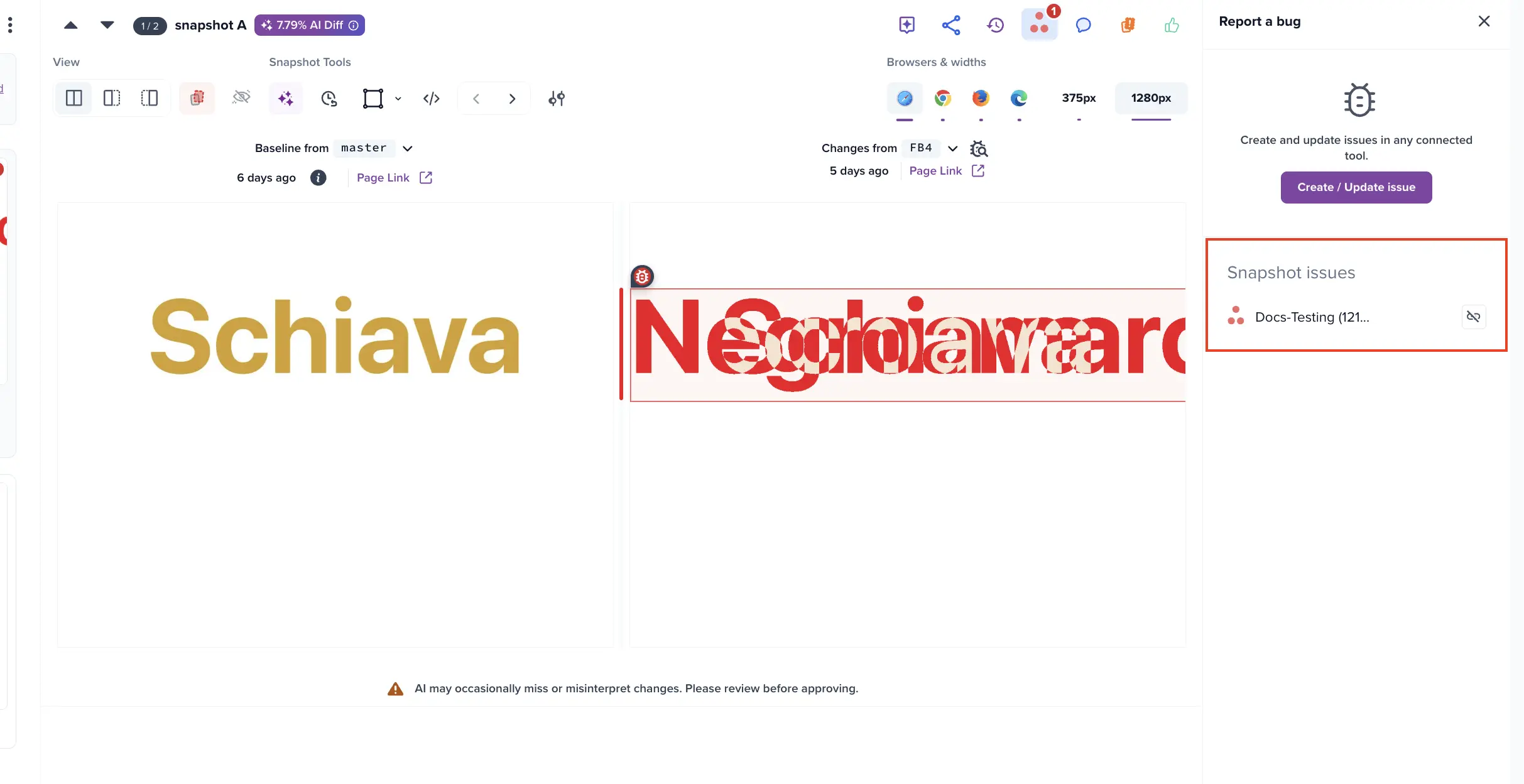 Linked Asana tasks displayed in the Report a bug panel