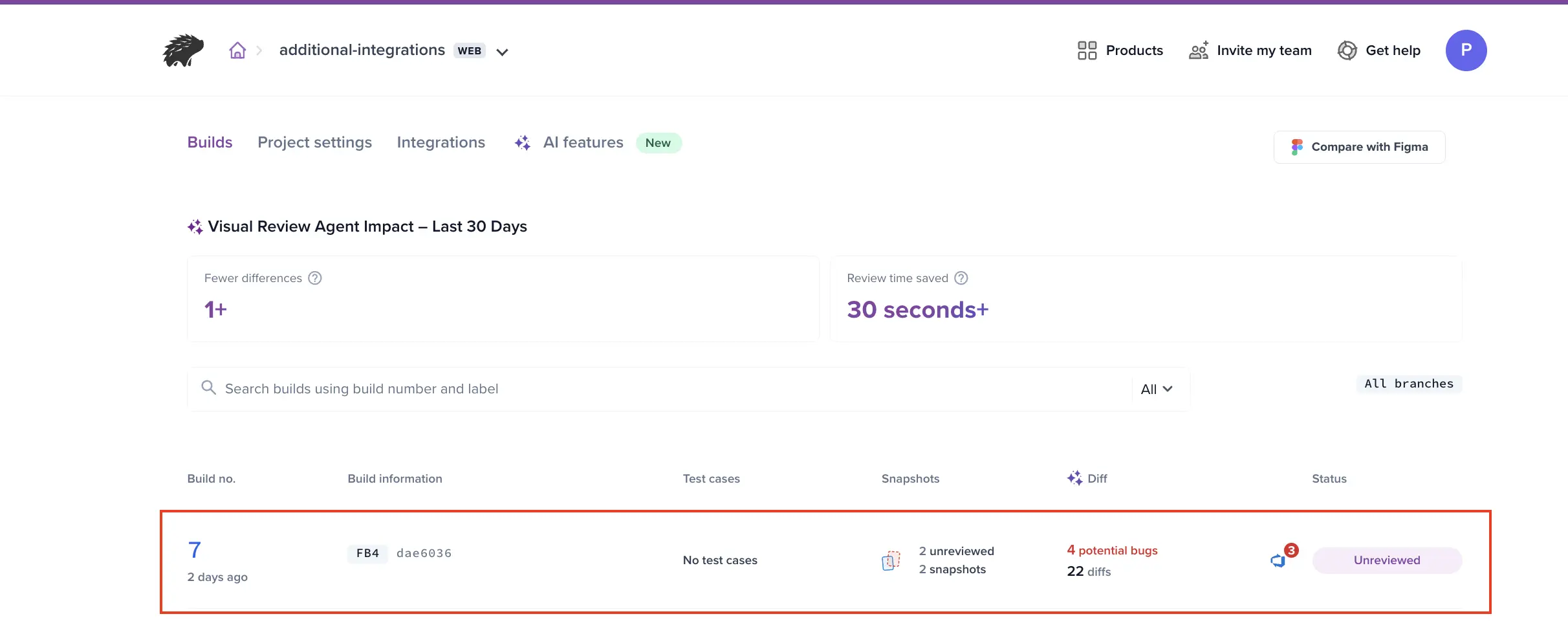 Build listing with Azure DevOps work item count indicator on the build row
