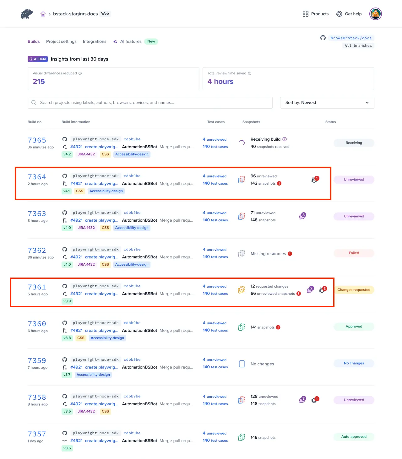 Build-level Jira ticket count indicator on Percy build review screen