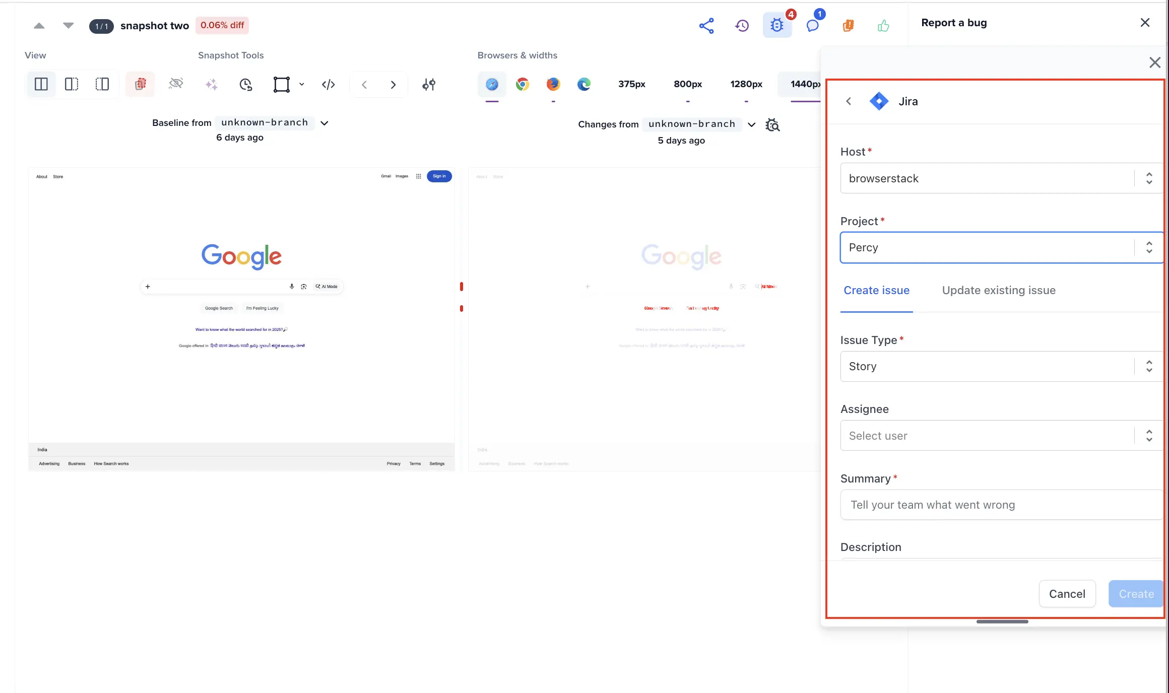 Create new Jira ticket dialog