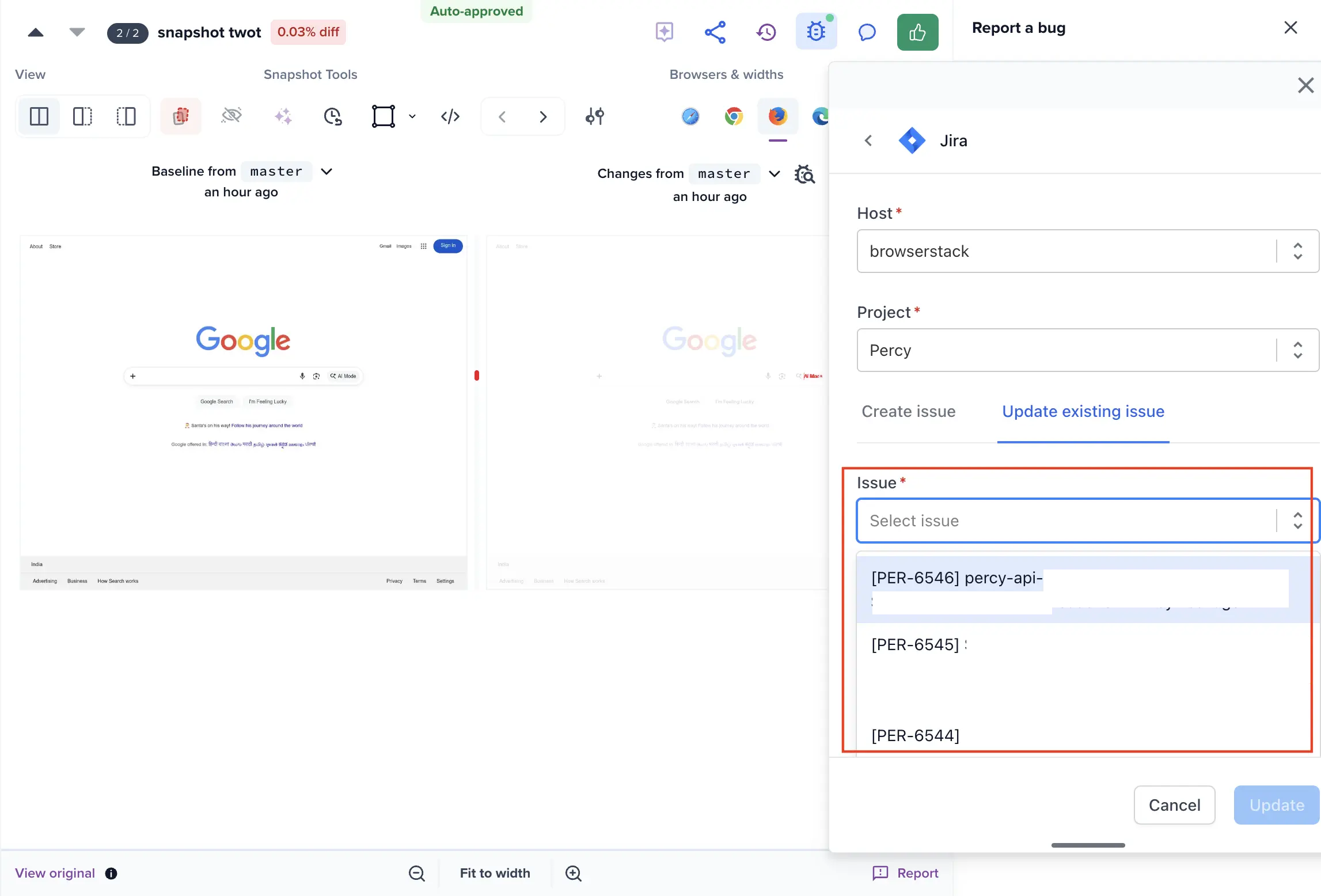 Update existing issue ticket dialog