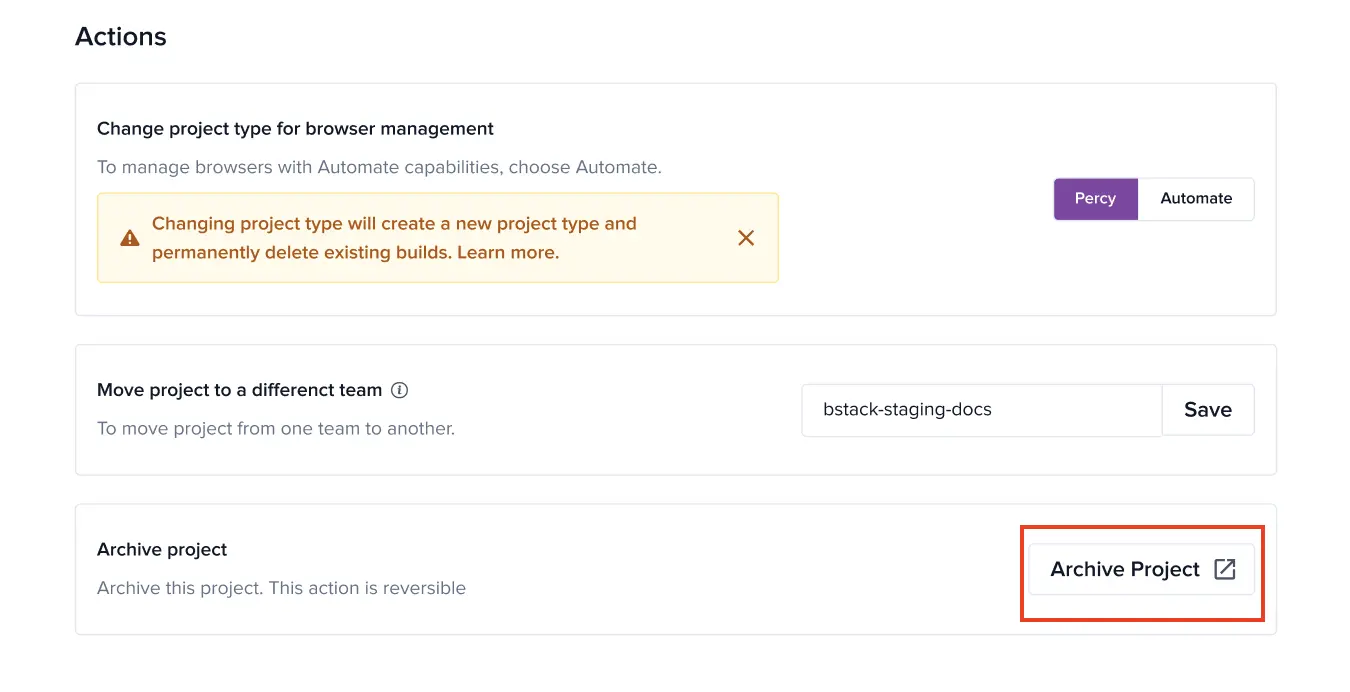 Use the Archive Project option to archive your projects