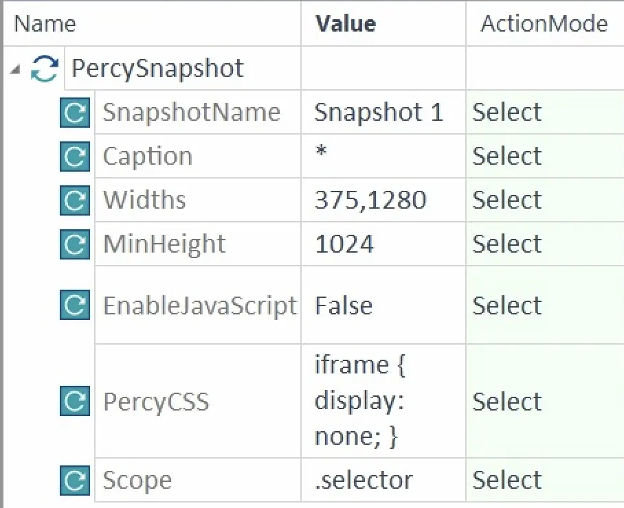 Screenshot showing the Percy module successfully imported into the Tosca project