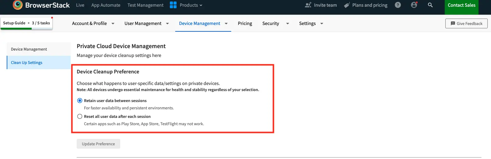 Global cleanup configuration