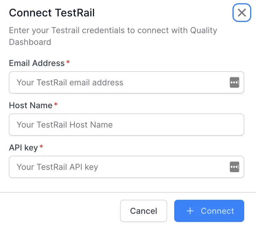 Enter TestRail credentials