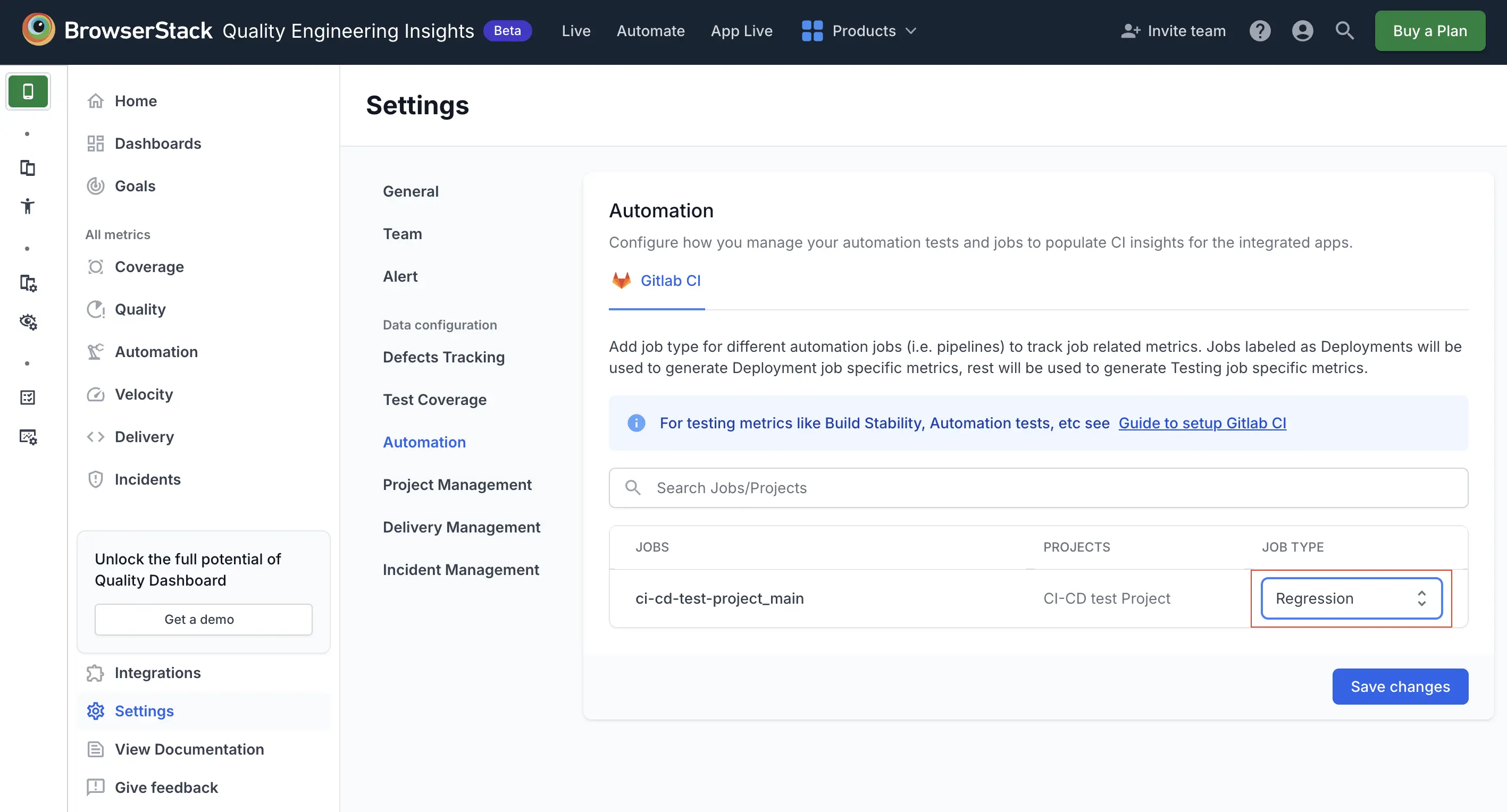 Select the job type for GitLab project