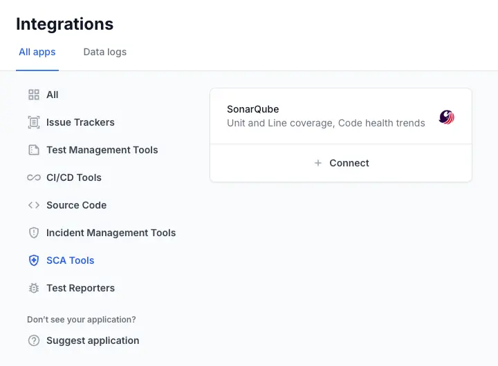 Click connect under SonarQube tile