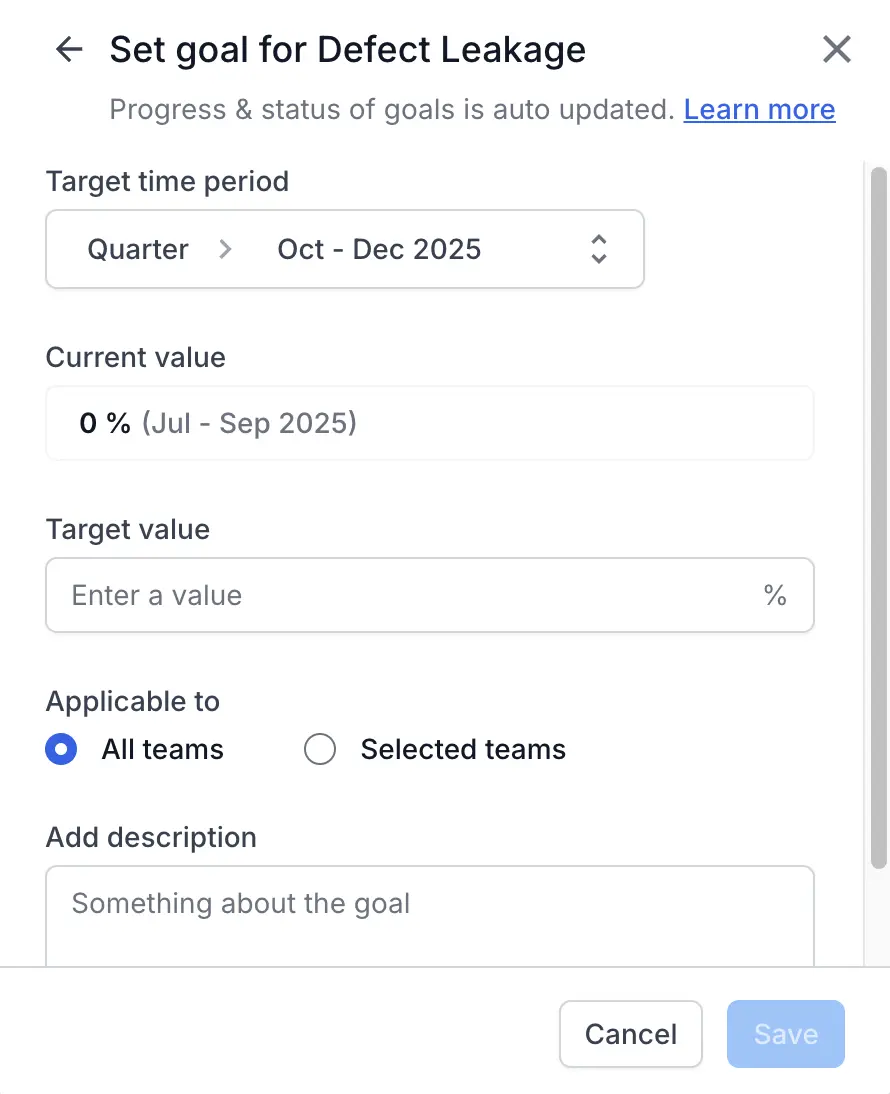 Define the parameters in elect the metric for the goal dialog