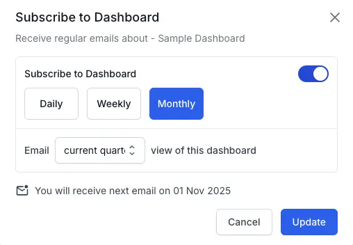 Edit the values in the subscription modal