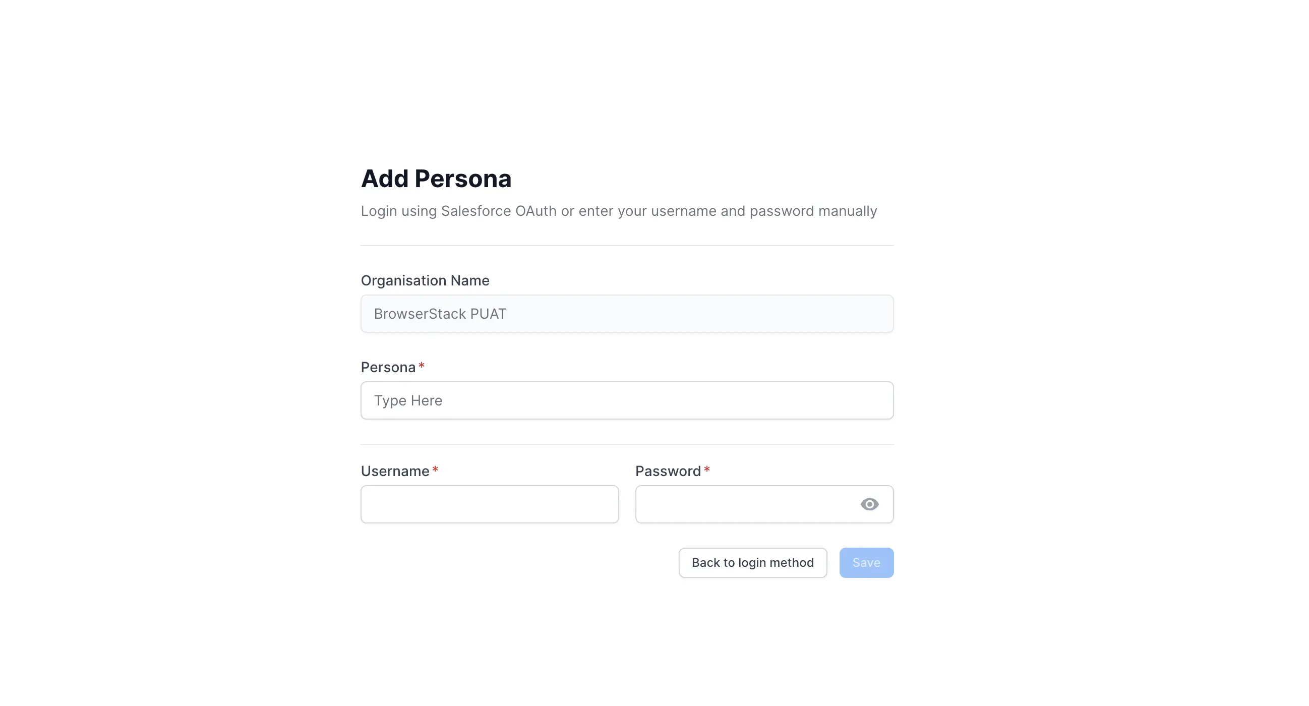 Add persona using username and password