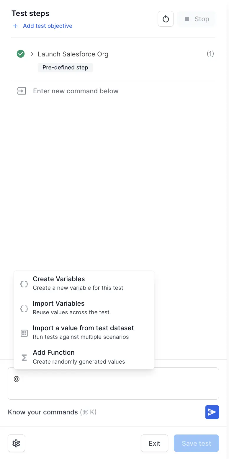 Variable options menu