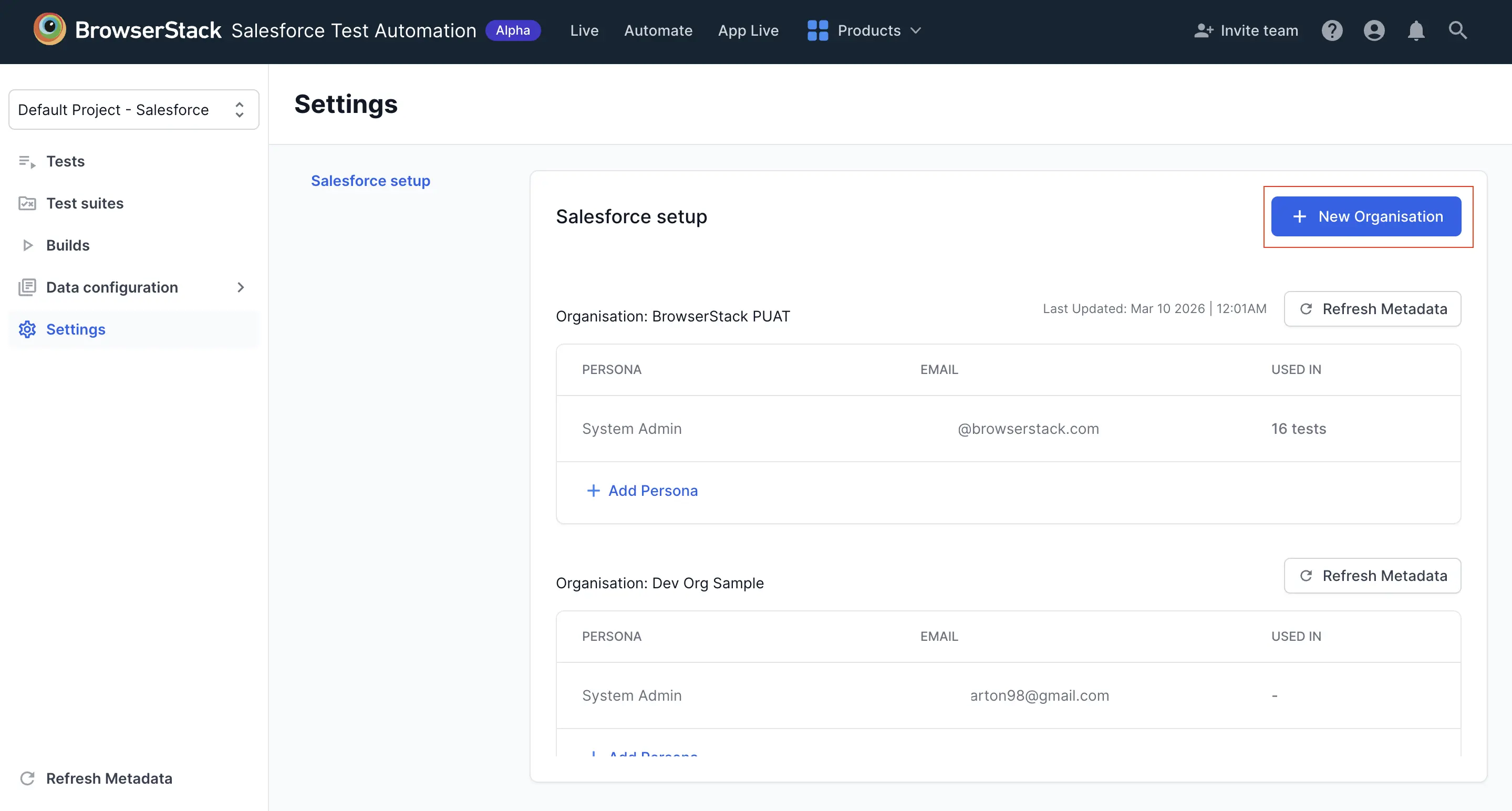 Connect to Salesforce organization page showing organization setup form