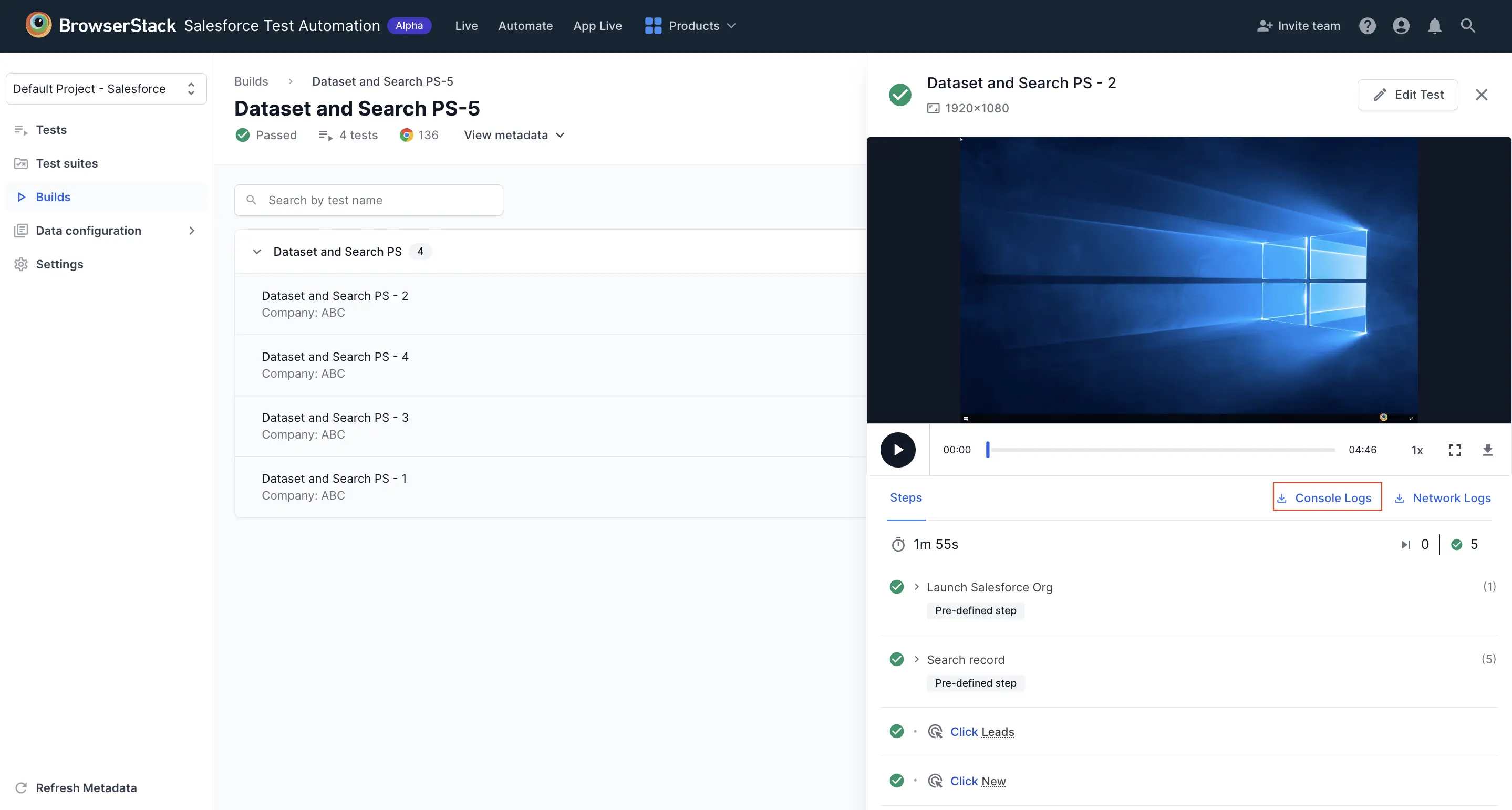 View console logs