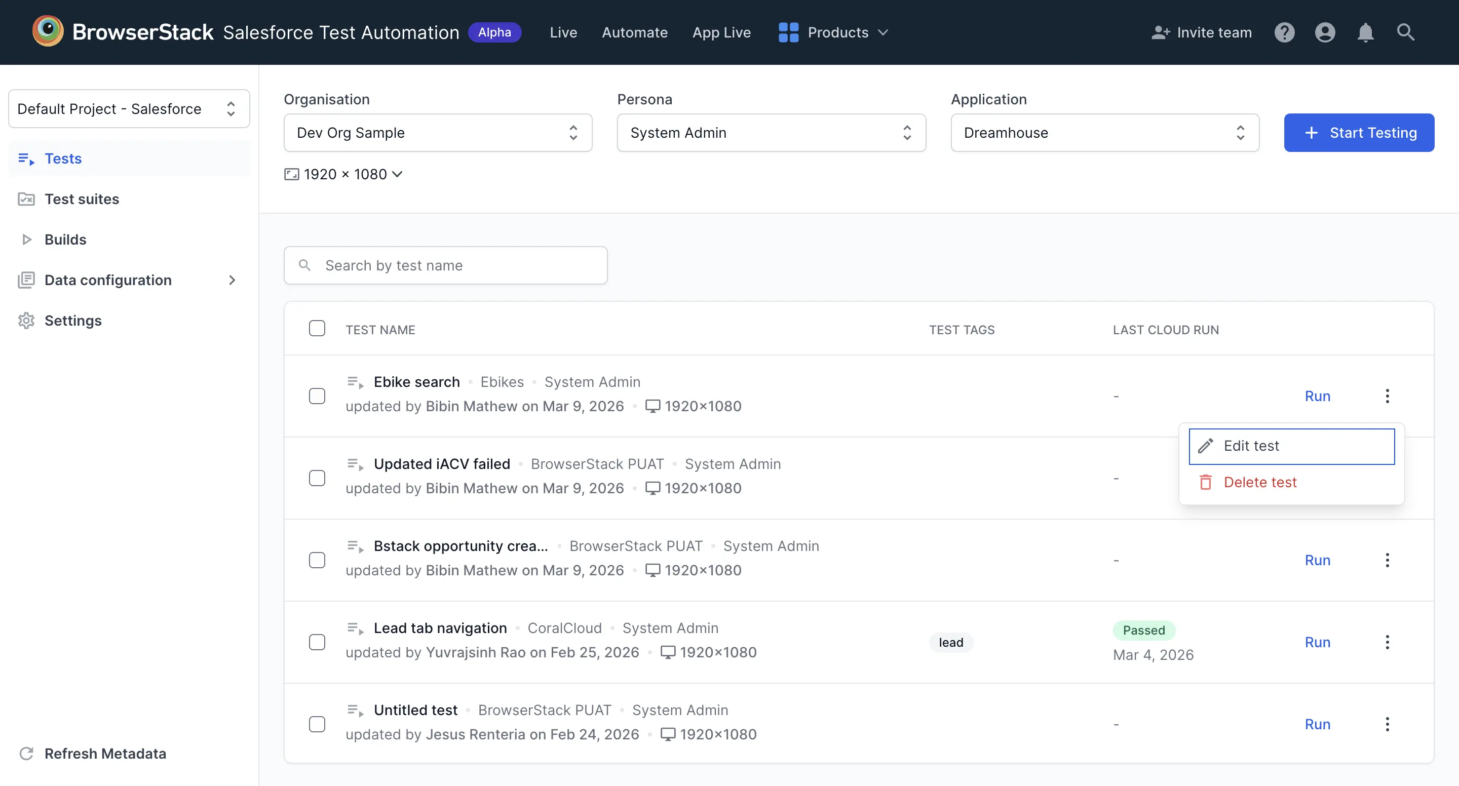 Edit a test | BrowserStack Docs